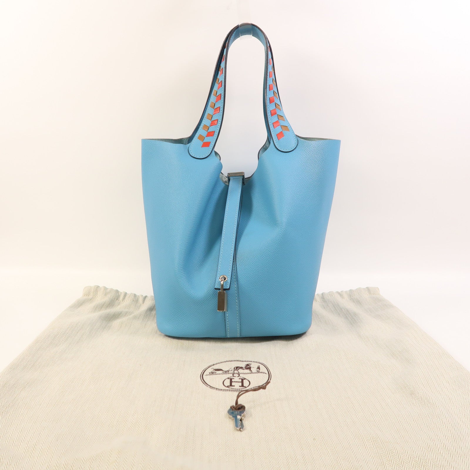 HERMES Epsom皮革Picotin MM銀扣手挽袋Bleu Du Nord