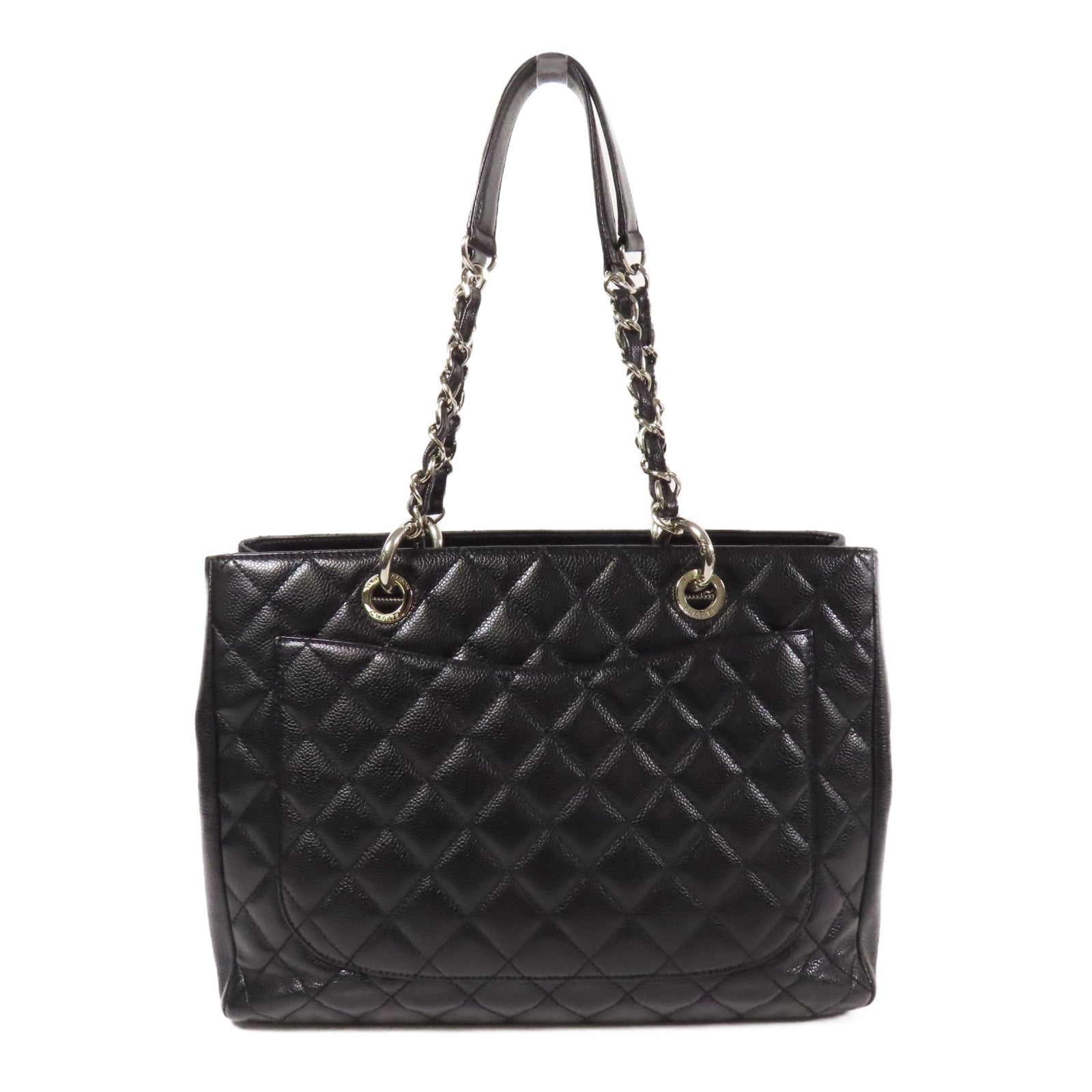 CHANEL 牛皮皮革GST Grand Shopping Tote銀扣鏈帶肩背袋