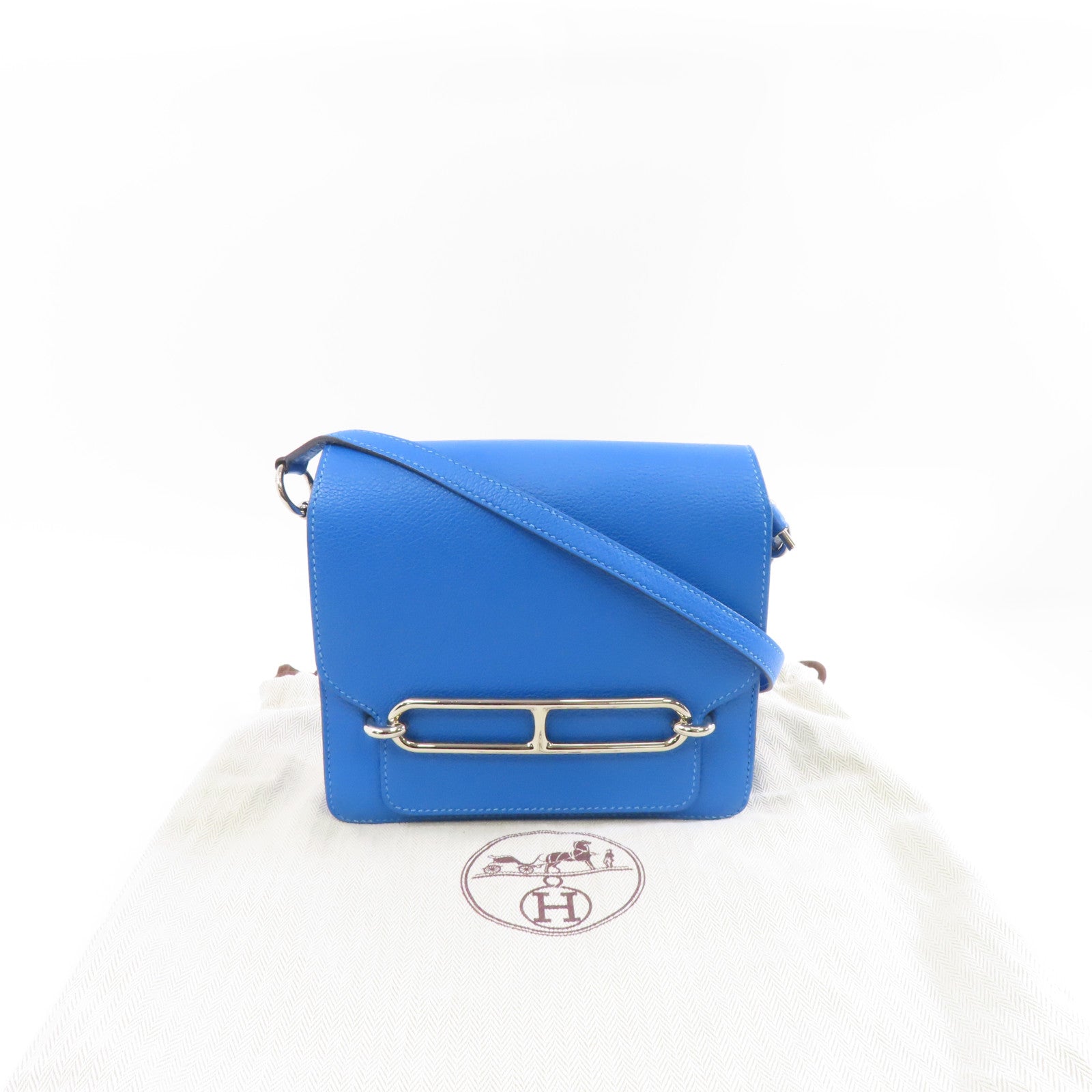 HERMES (PRICE DOWN) PHW Mini Roulis Shoulder Bag Evercolor Leather Bleu Zanzibar/Blue