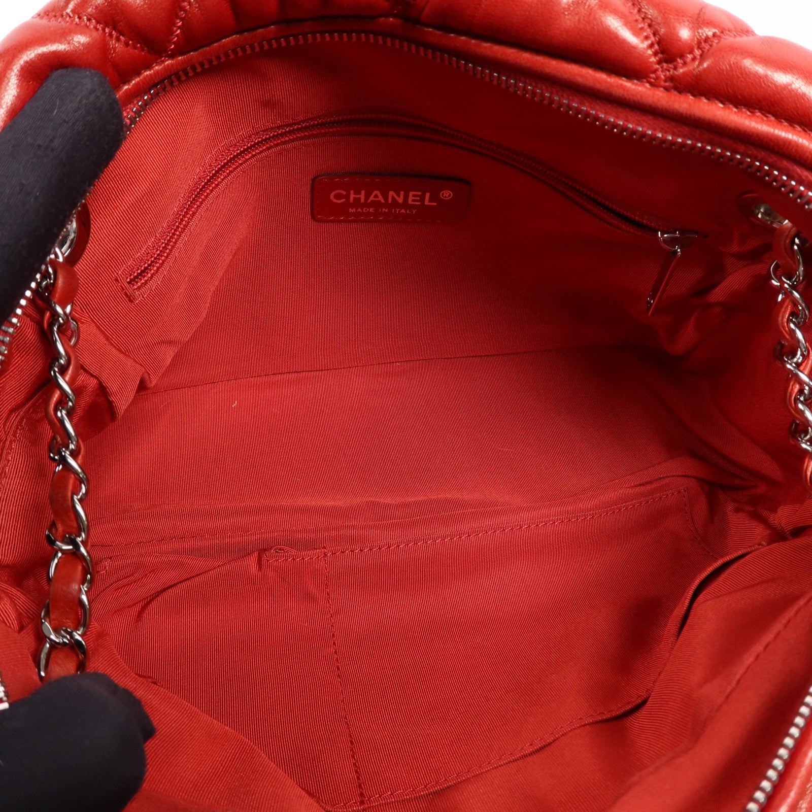 CHANEL 牛皮皮革Chain Shoulder Bag銀扣鏈帶肩背袋