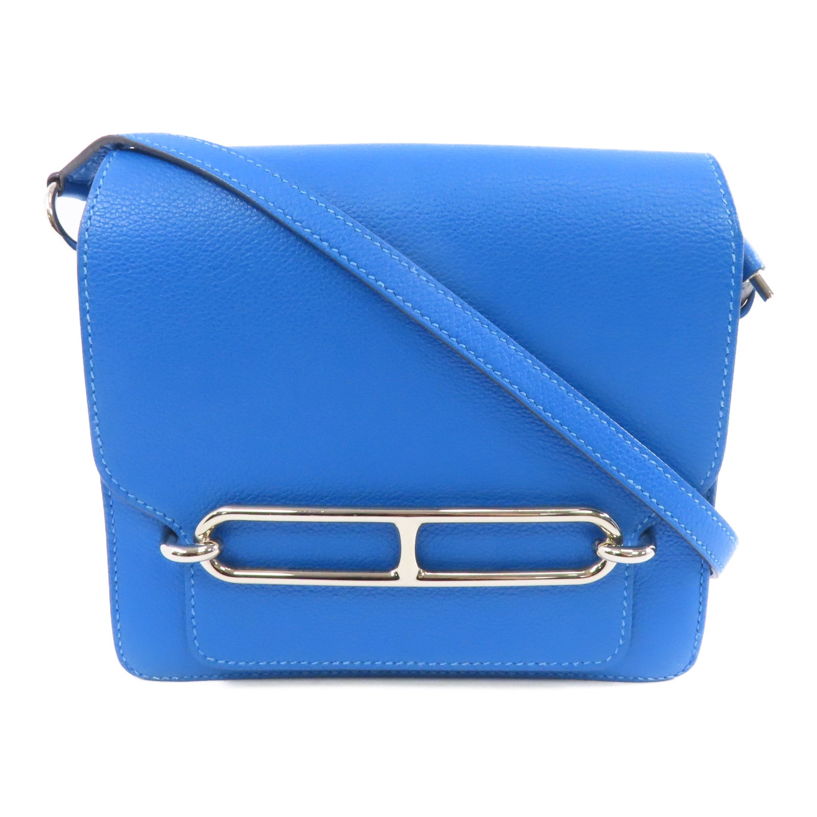 HERMES (PRICE DOWN) PHW Mini Roulis Shoulder Bag Evercolor Leather Bleu Zanzibar/Blue