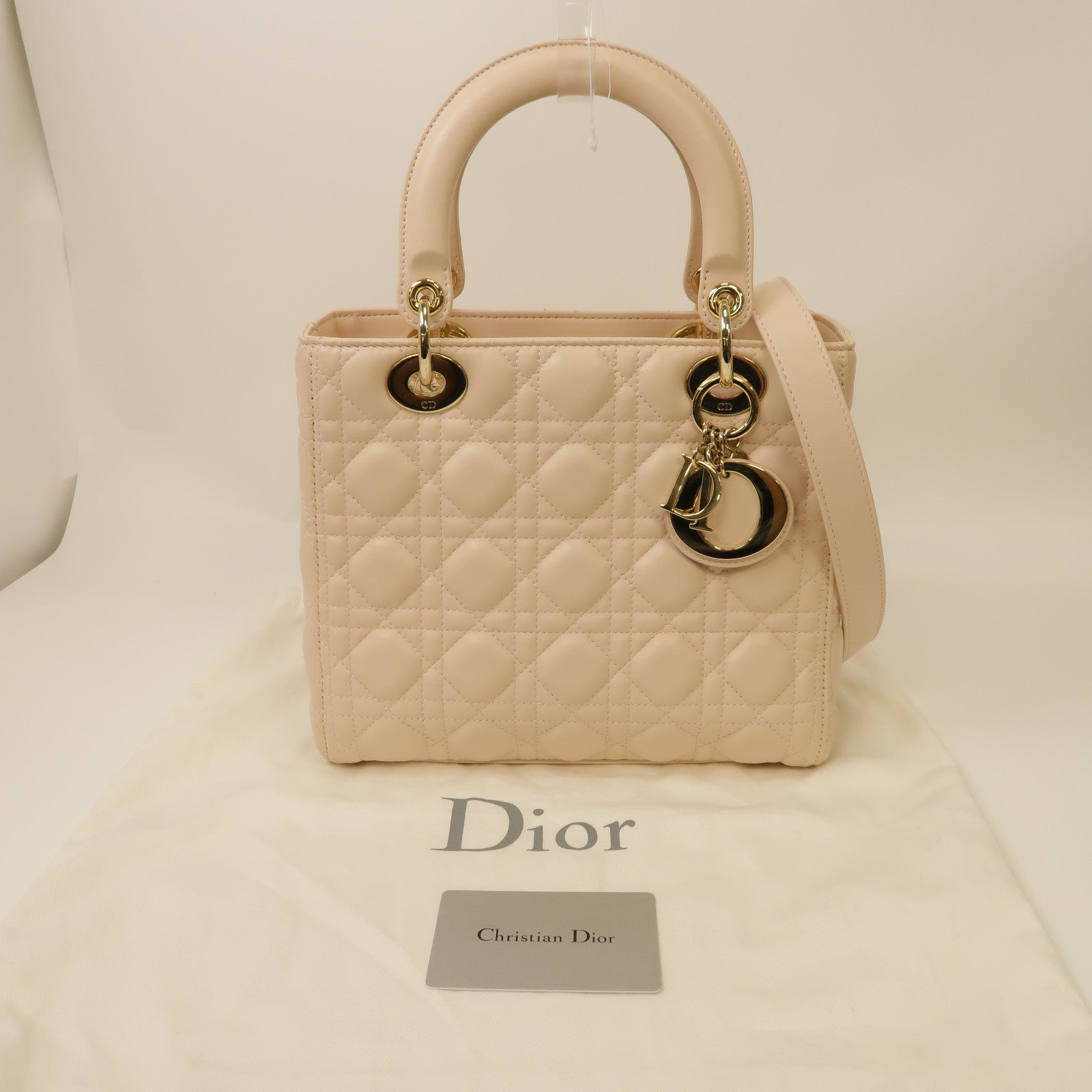 Dior 羊皮皮革Lady Dior Shoulder Bag金扣手挽肩背兩用袋粉紅色