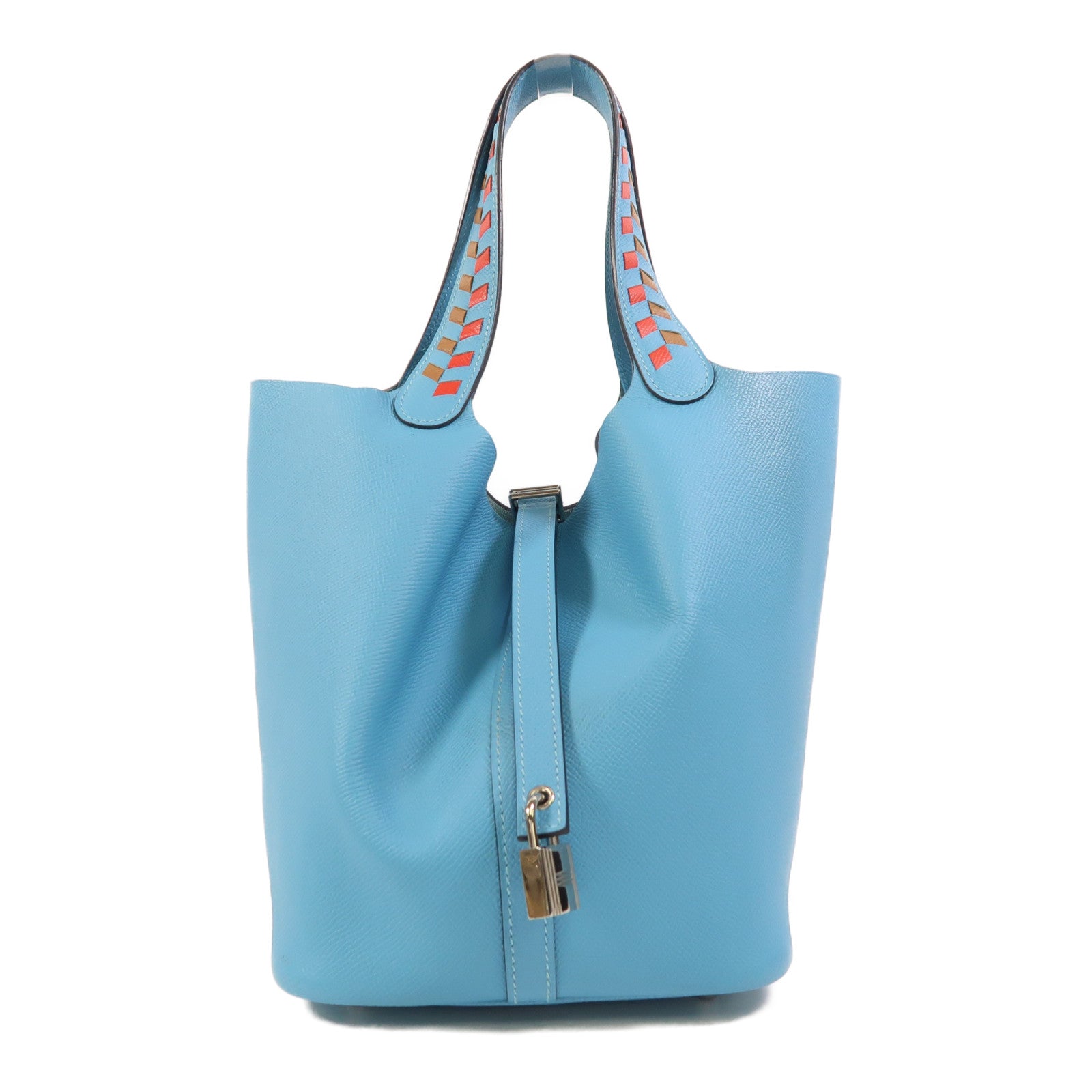 HERMES Epsom皮革Picotin MM銀扣手挽袋Bleu Du Nord