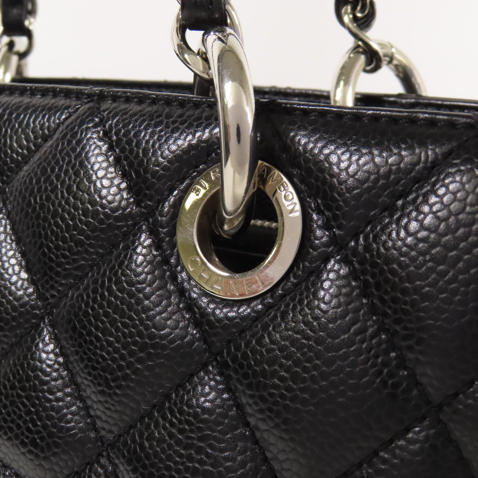 CHANEL 牛皮皮革GST Grand Shopping Tote銀扣鏈帶肩背袋