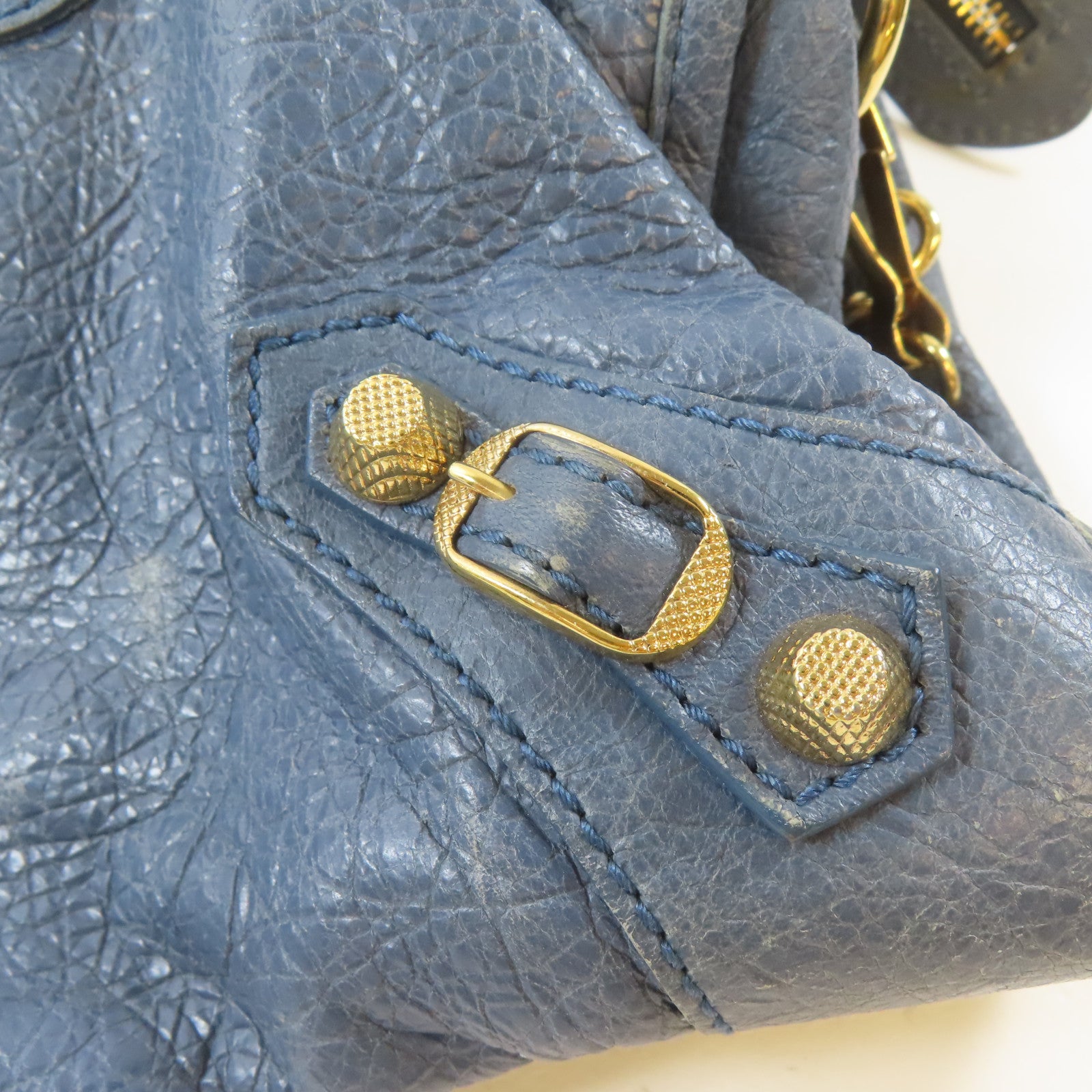 BALENCIAGA 牛皮皮革Part Time金扣手挽肩背兩用袋藍色