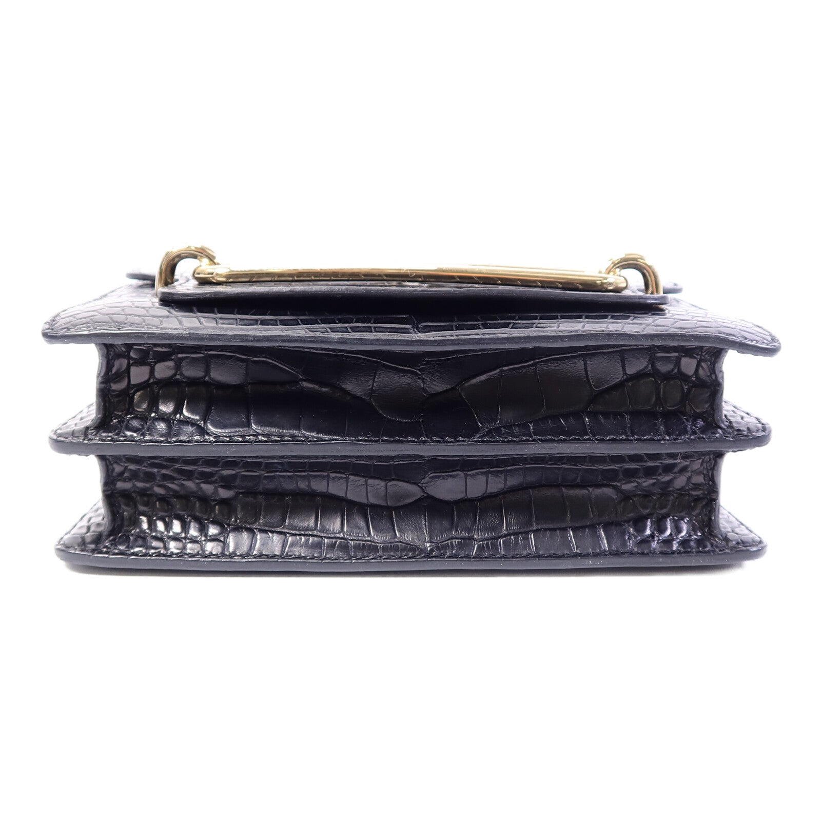 HERMES Croco Niloticus皮革Roulis Mini肩背袋Noir