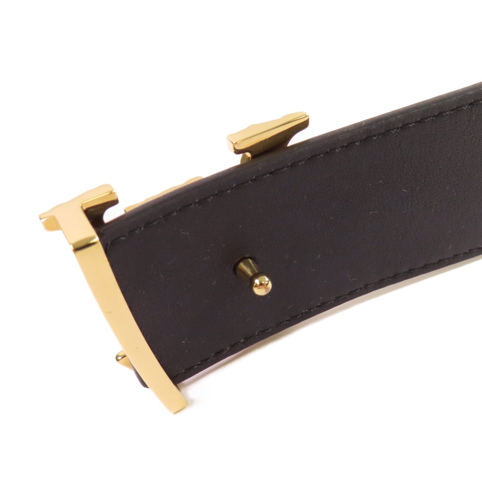 LOUIS VUITTON 皮革Leather Belt金扣皮帶啡色/黑色