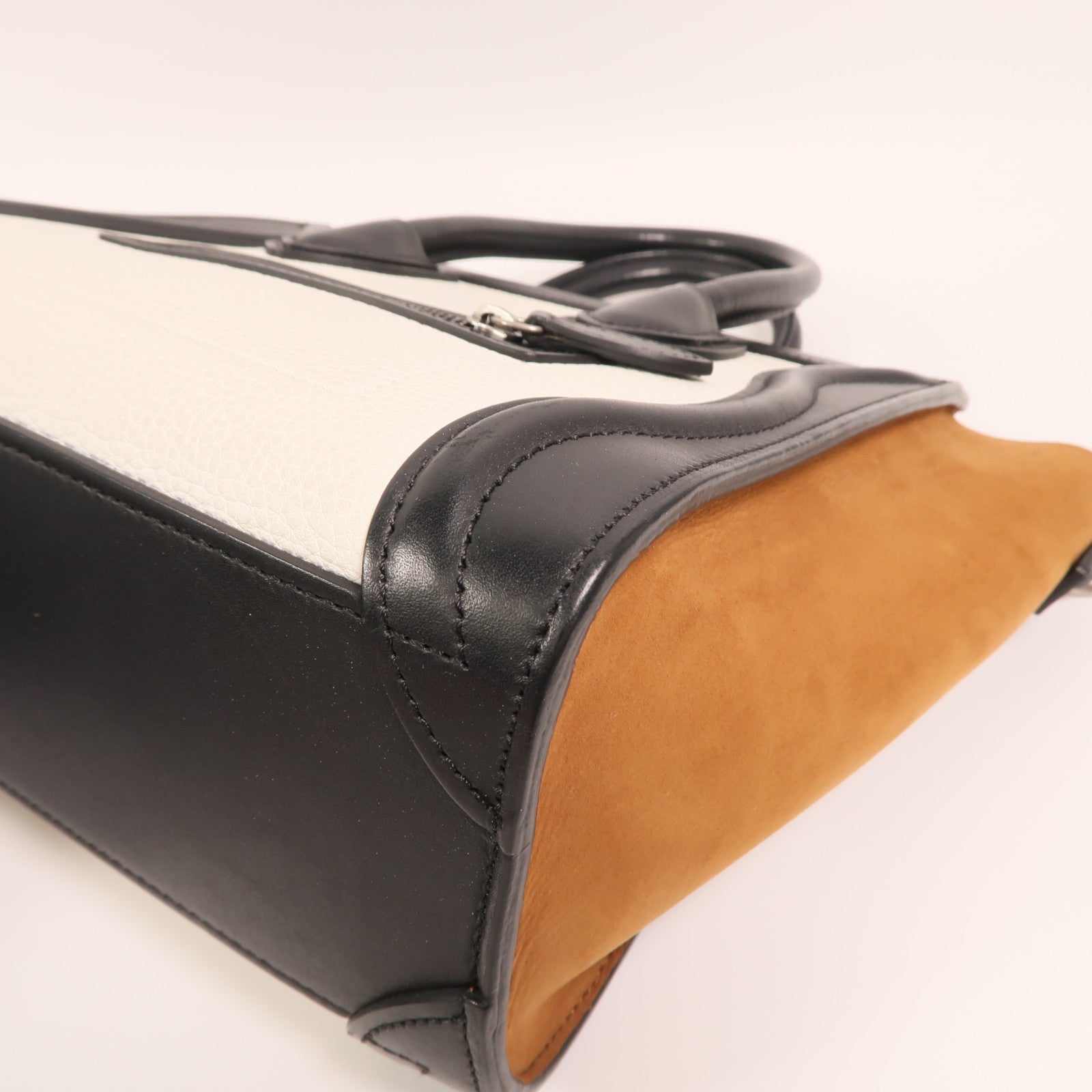 CELINE 牛皮皮革/絨布Nano Luggage銀扣肩背袋