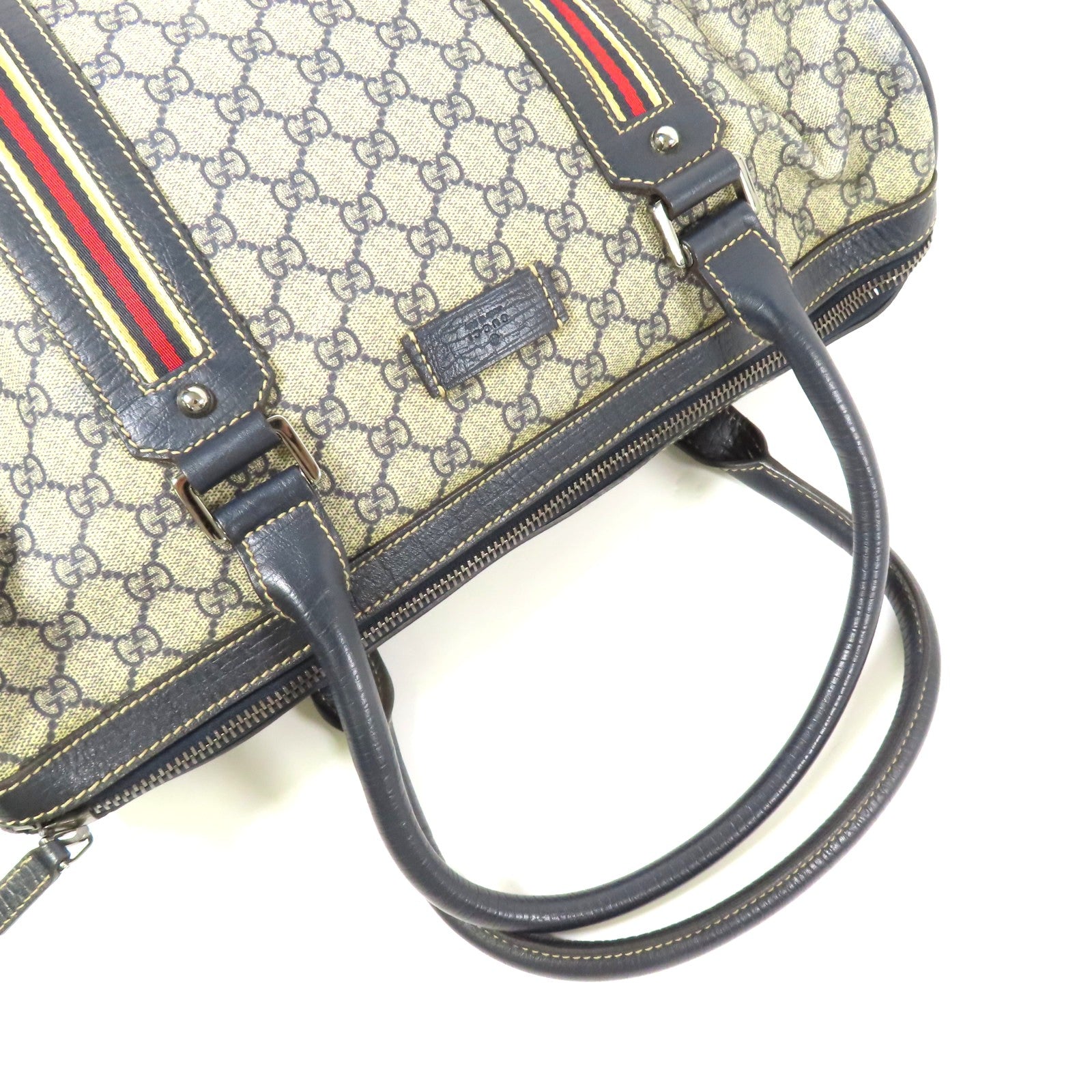 GUCCI 塗層帆布Boston Bag銀扣手挽袋