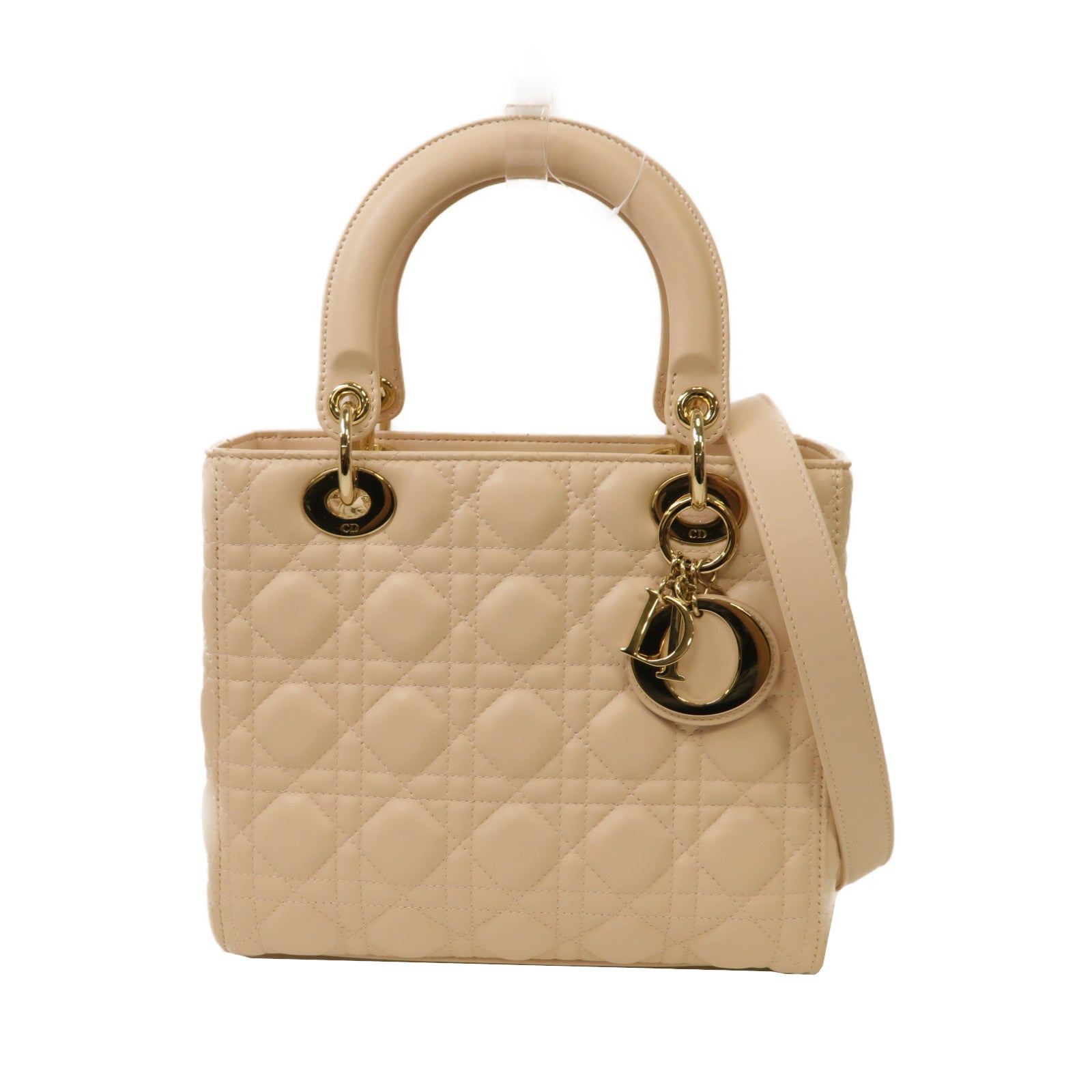 Dior 羊皮皮革Lady Dior Shoulder Bag金扣手挽肩背兩用袋粉紅色