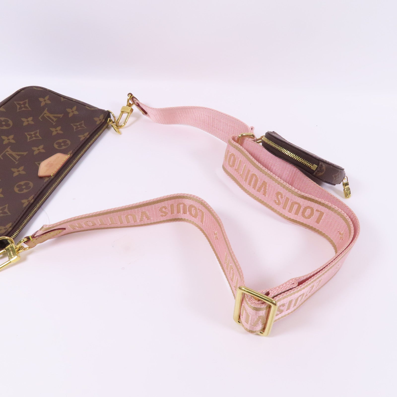 LOUIS VUITTON Monogram Multi Pochette Accessoires金扣手挽肩背兩用袋棕色