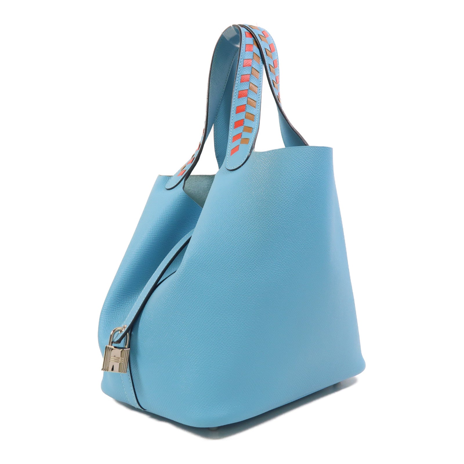 HERMES Epsom皮革Picotin MM銀扣手挽袋Bleu Du Nord