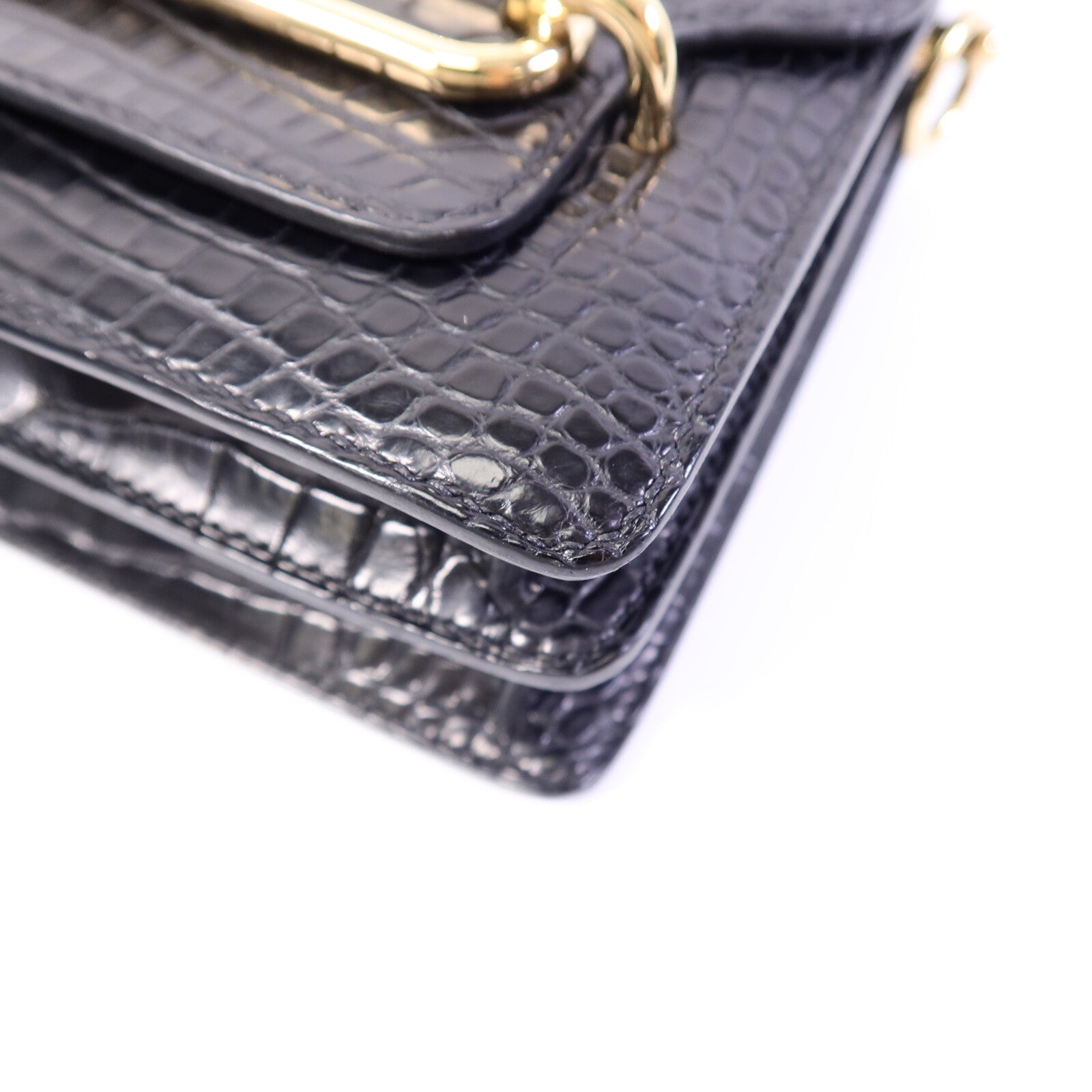 HERMES Croco Niloticus皮革Roulis Mini肩背袋Noir