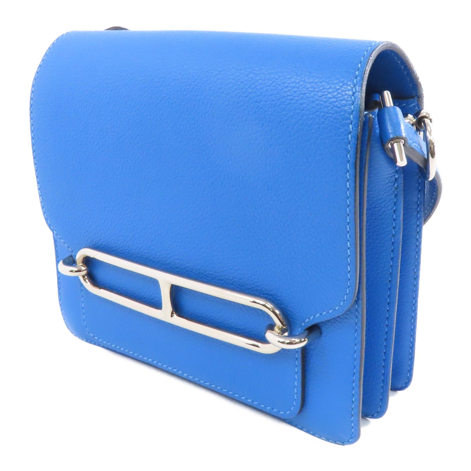 HERMES (PRICE DOWN) PHW Mini Roulis Shoulder Bag Evercolor Leather Bleu Zanzibar/Blue