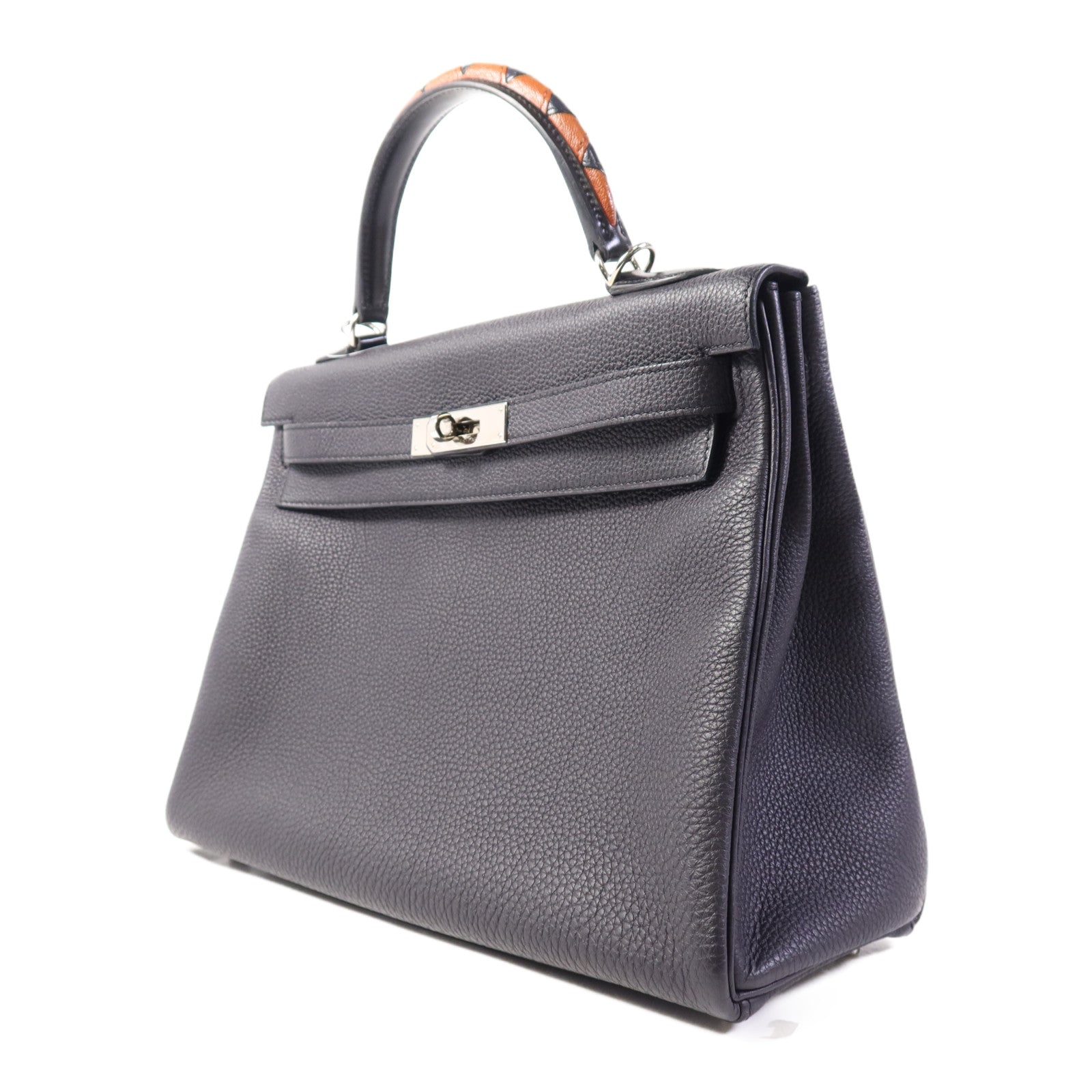 HERMES Togo皮革Kelly 32 Shark銀扣手挽肩背兩用袋Bleu Nuit