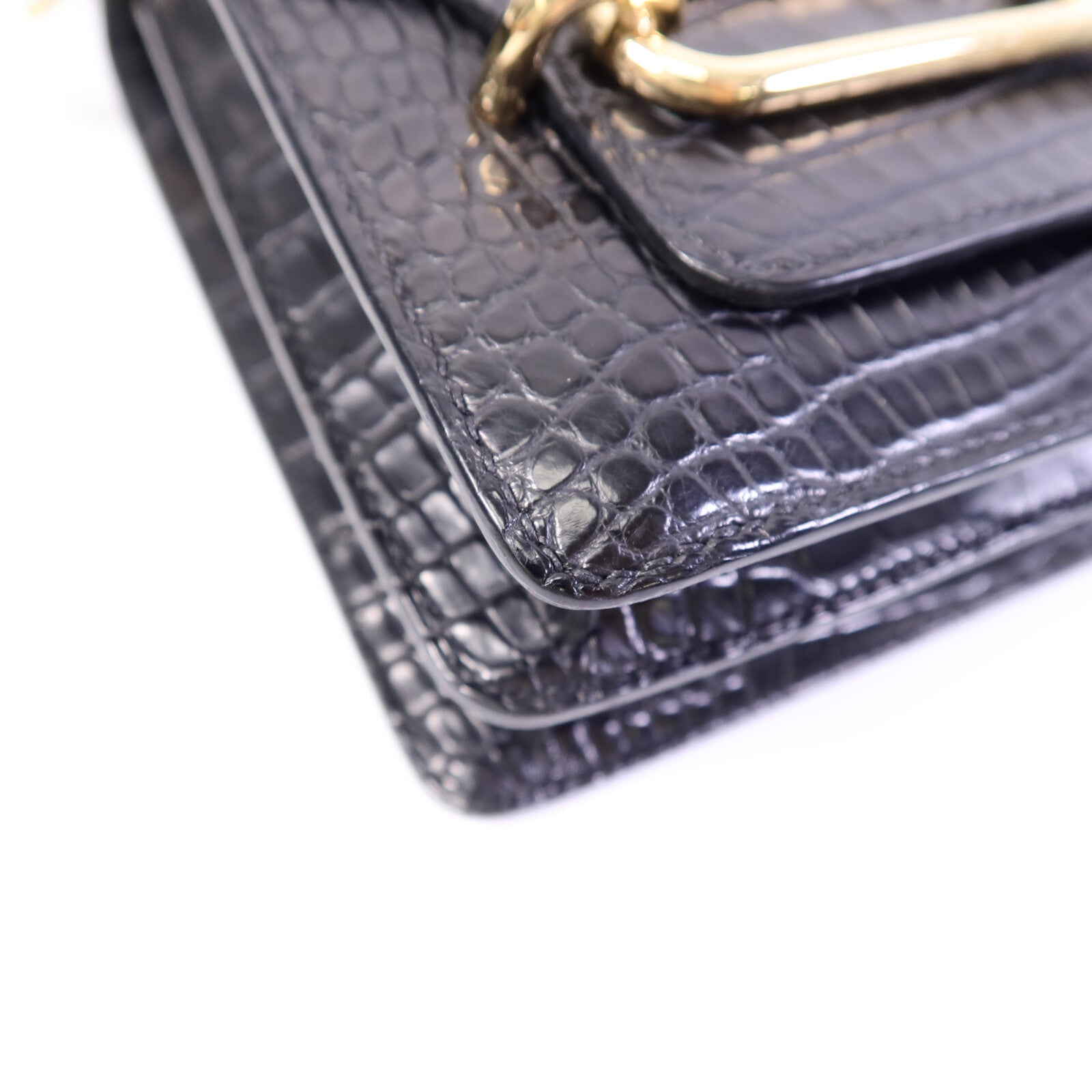 HERMES Croco Niloticus皮革Roulis Mini肩背袋Noir