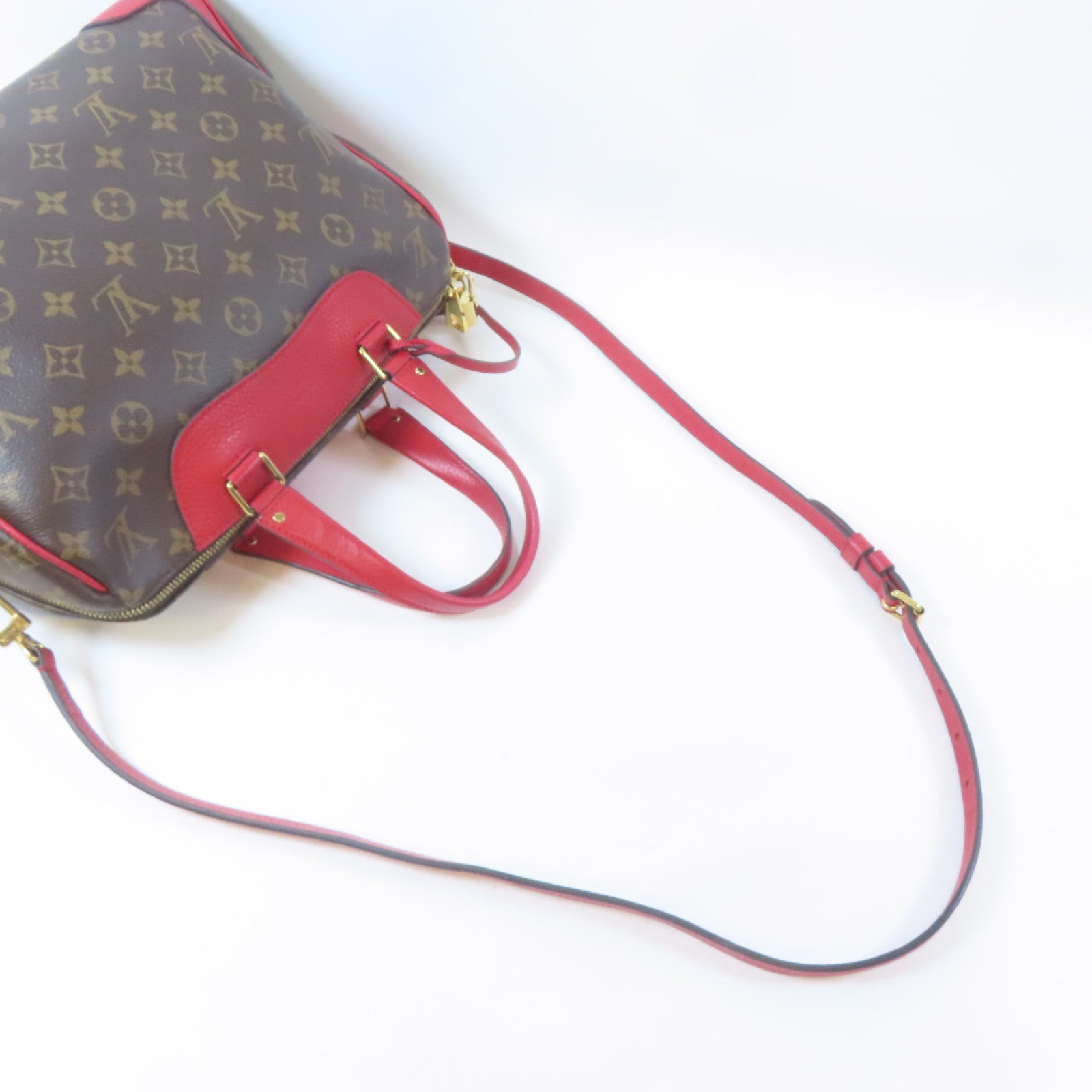 LOUIS VUITTON Monogram Retiro PM金扣手挽肩背兩用袋啡色/紅色
