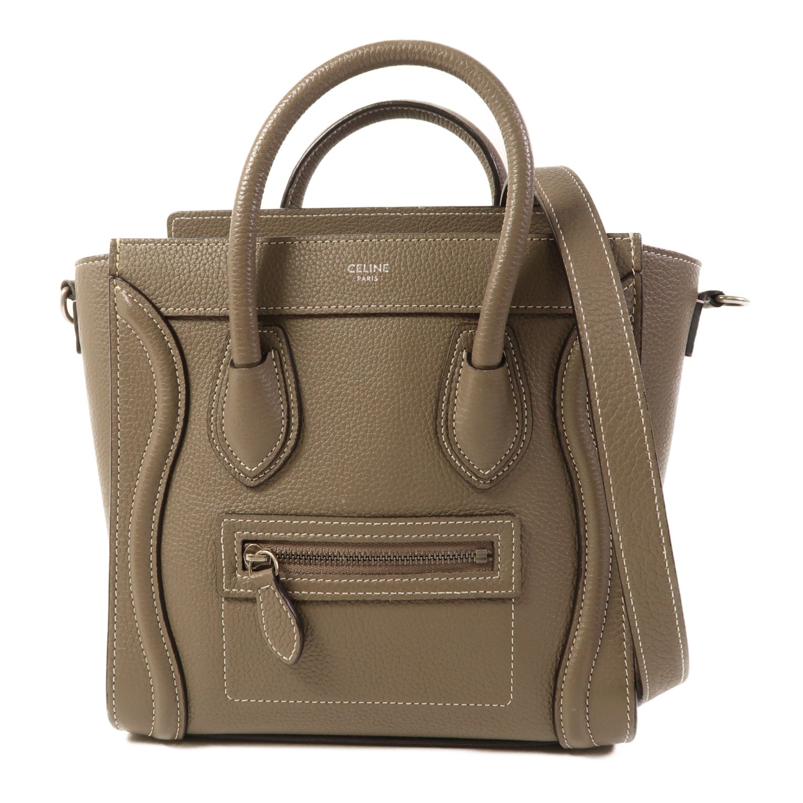 CELINE 牛皮皮革Nano Luggage銀扣手挽肩背兩用袋