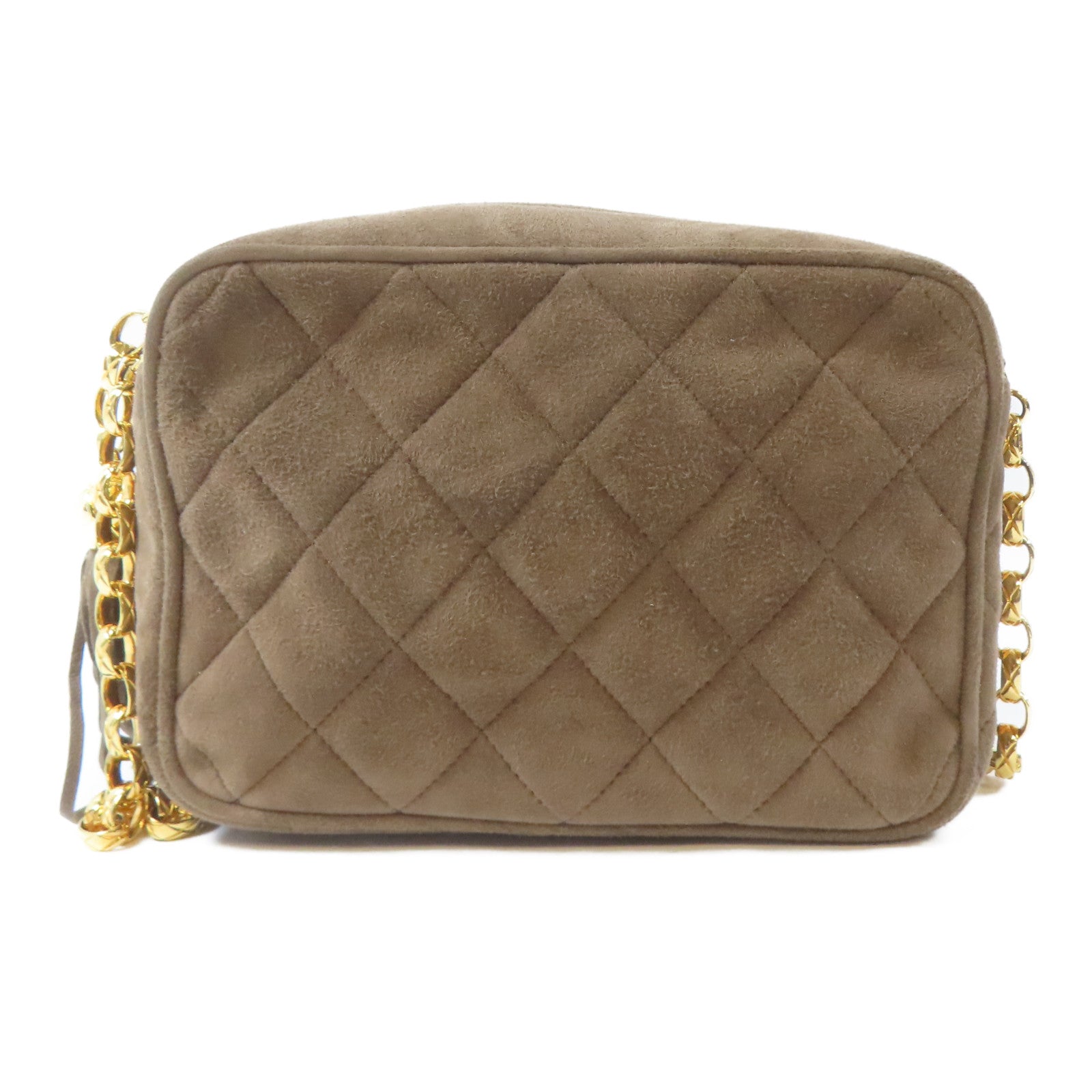 CHANEL 菱格絨布Chain Shoulder Bag金扣鏈帶肩背袋啡色