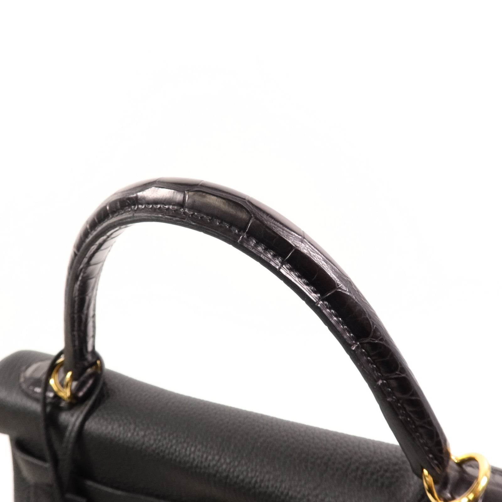 HERMES Togo/Croco皮革Kelly 32手挽肩背兩用袋Noir