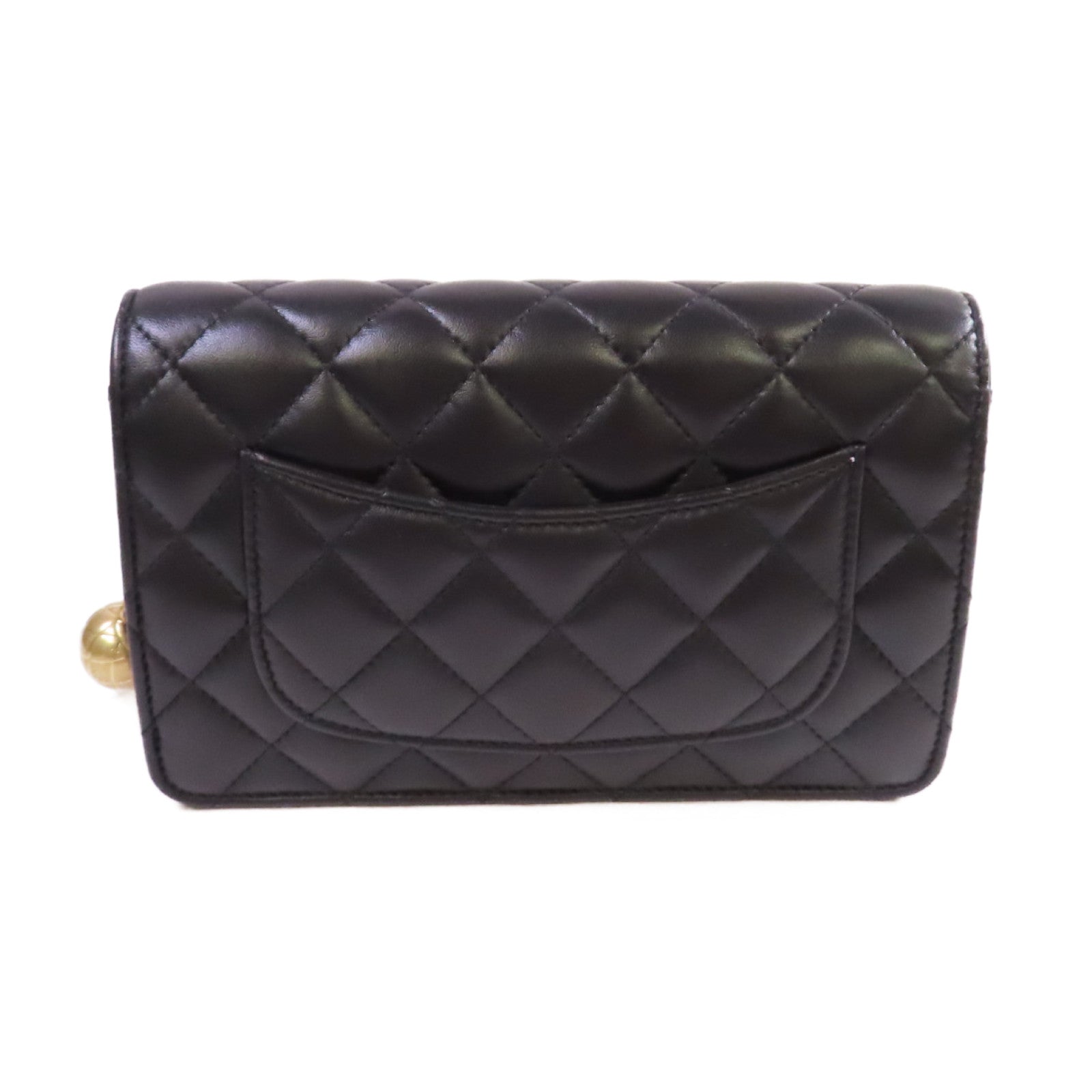 CHANEL 菱格羊皮皮革WOC Wallet On Chain Shoulder Bag金扣鏈帶肩背袋黑色
