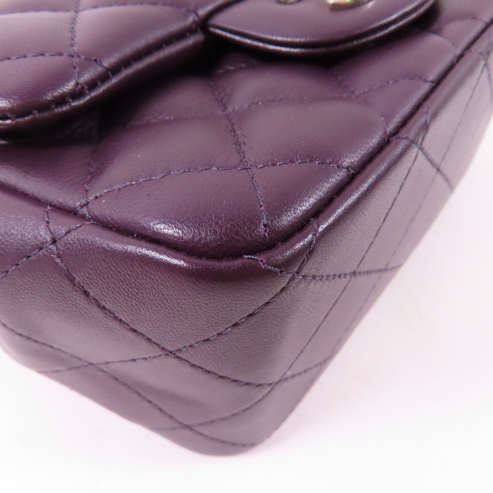 CHANEL 菱格羊皮皮革Classic 17銀扣鏈帶肩背袋紫色