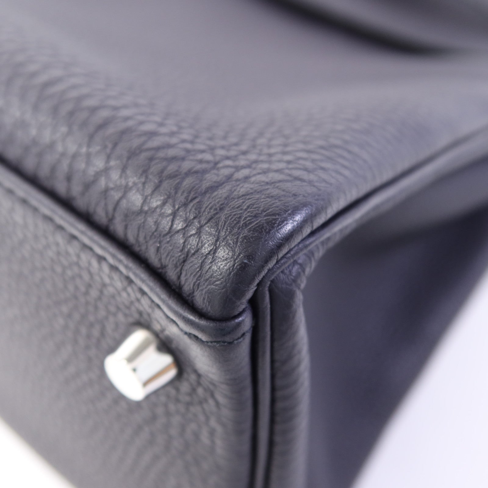 HERMES Togo皮革Kelly 32 Shark銀扣手挽肩背兩用袋Bleu Nuit