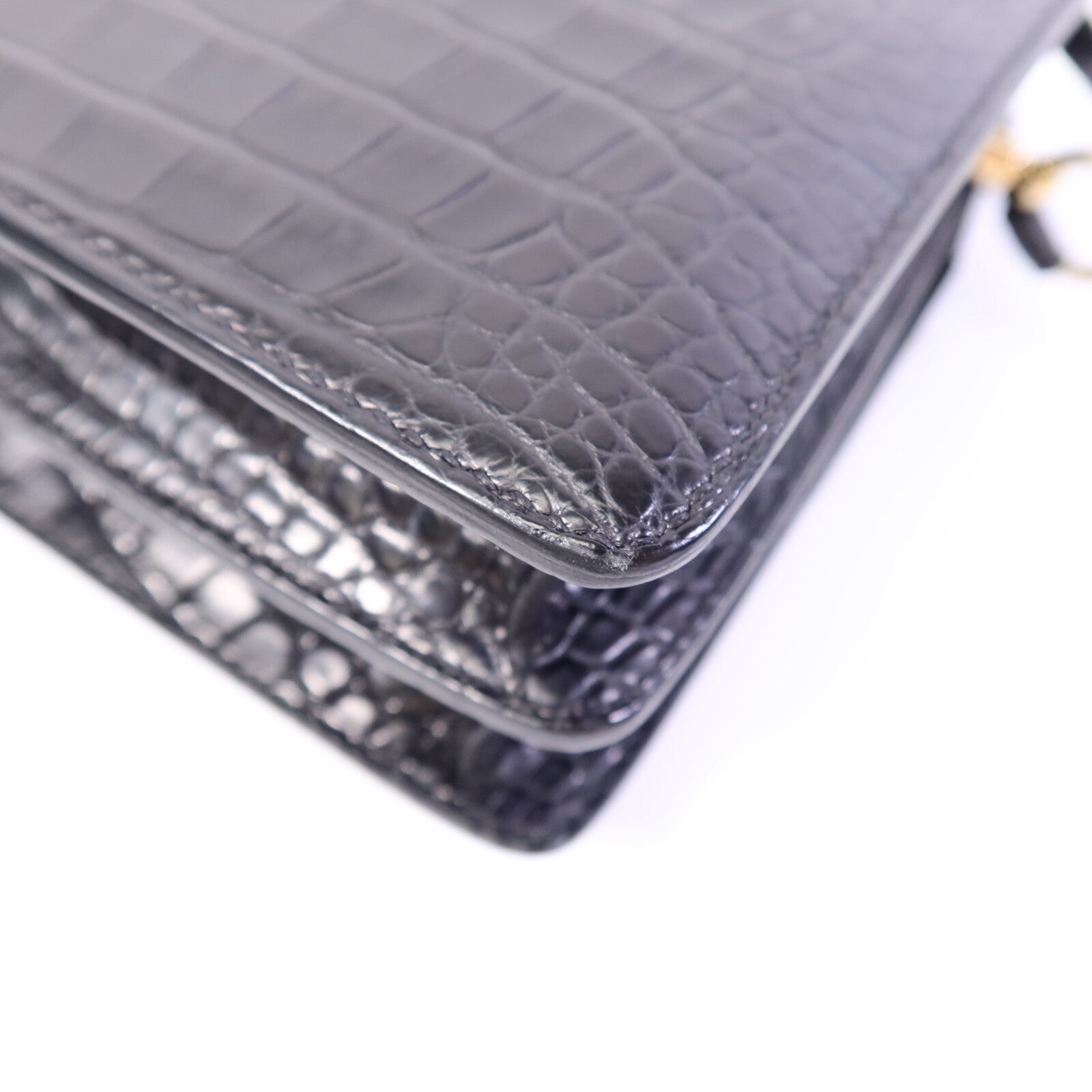 HERMES Croco Niloticus皮革Roulis Mini肩背袋Noir