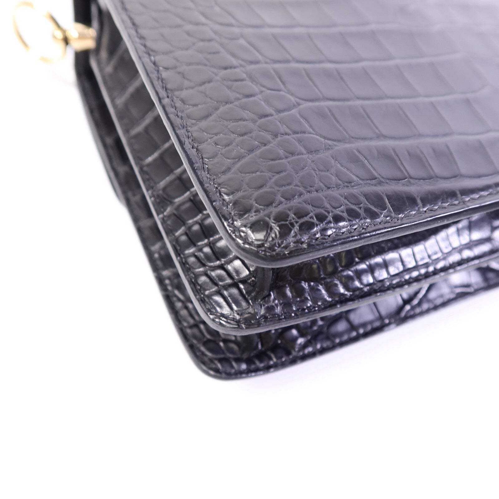 HERMES Croco Niloticus皮革Roulis Mini肩背袋Noir