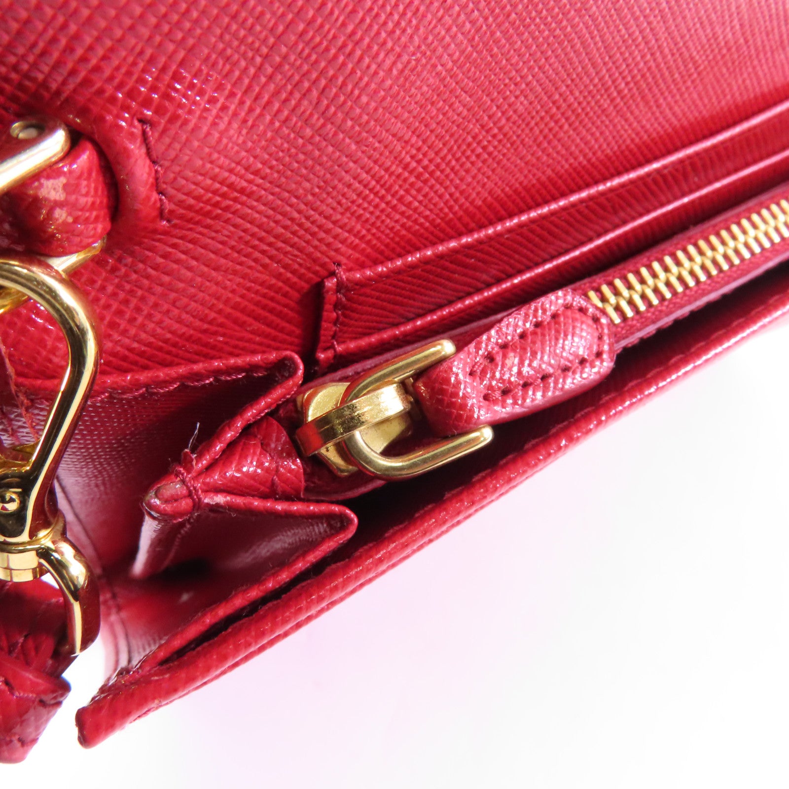 PRADA 牛皮皮革Wallet金扣錢包紅色