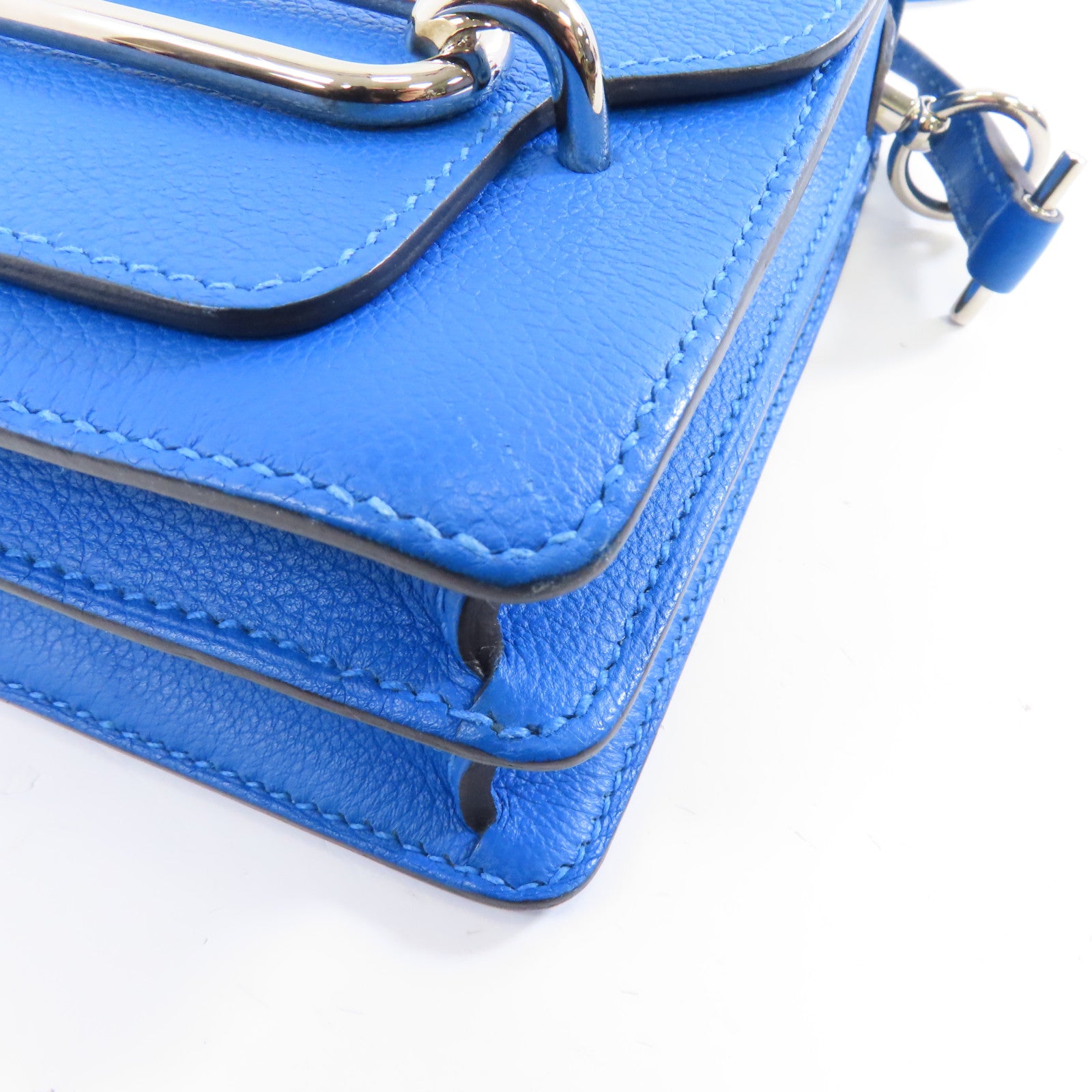 HERMES (PRICE DOWN) PHW Mini Roulis Shoulder Bag Evercolor Leather Bleu Zanzibar/Blue