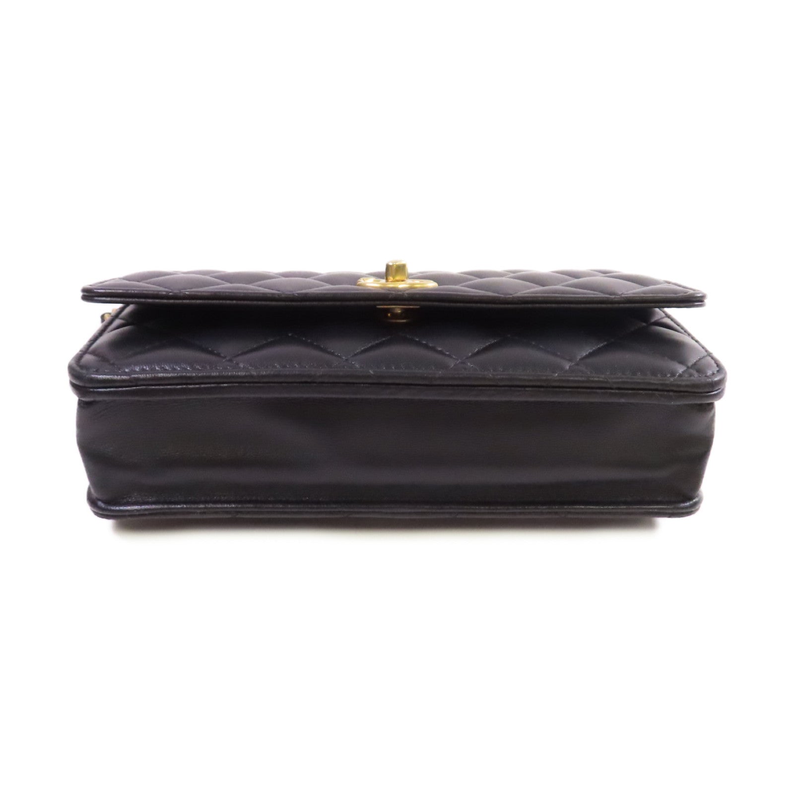 CHANEL 菱格羊皮皮革WOC Wallet On Chain Shoulder Bag金扣鏈帶肩背袋黑色