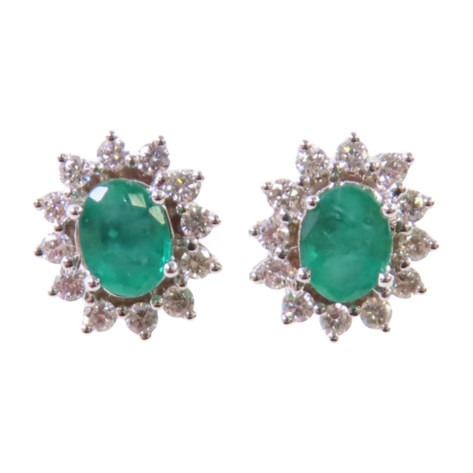 JEWELRY 18K白金/0.72ct綠寶石/0.31ct鑽石Emerald Diamond Earrings銀扣耳環