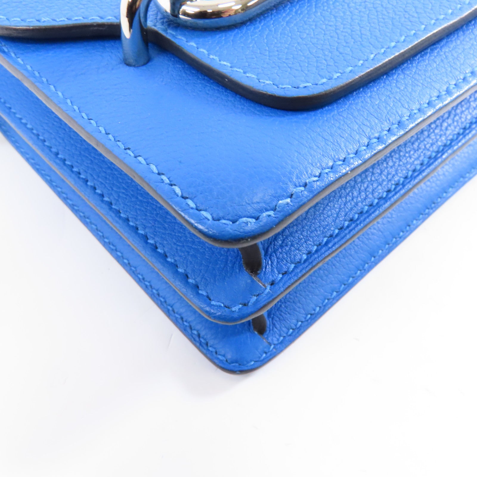 HERMES (PRICE DOWN) PHW Mini Roulis Shoulder Bag Evercolor Leather Bleu Zanzibar/Blue