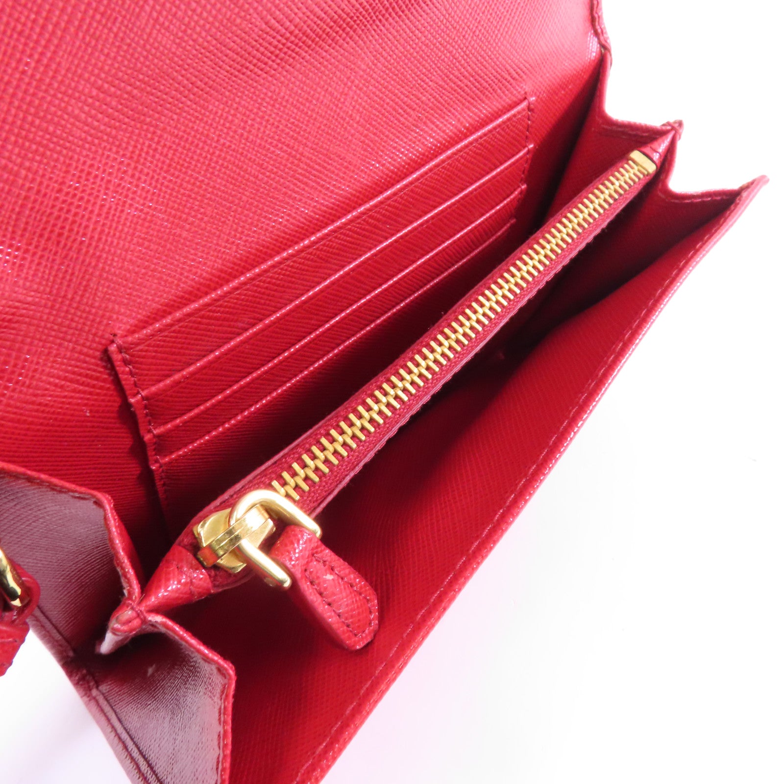PRADA 牛皮皮革Wallet金扣錢包紅色