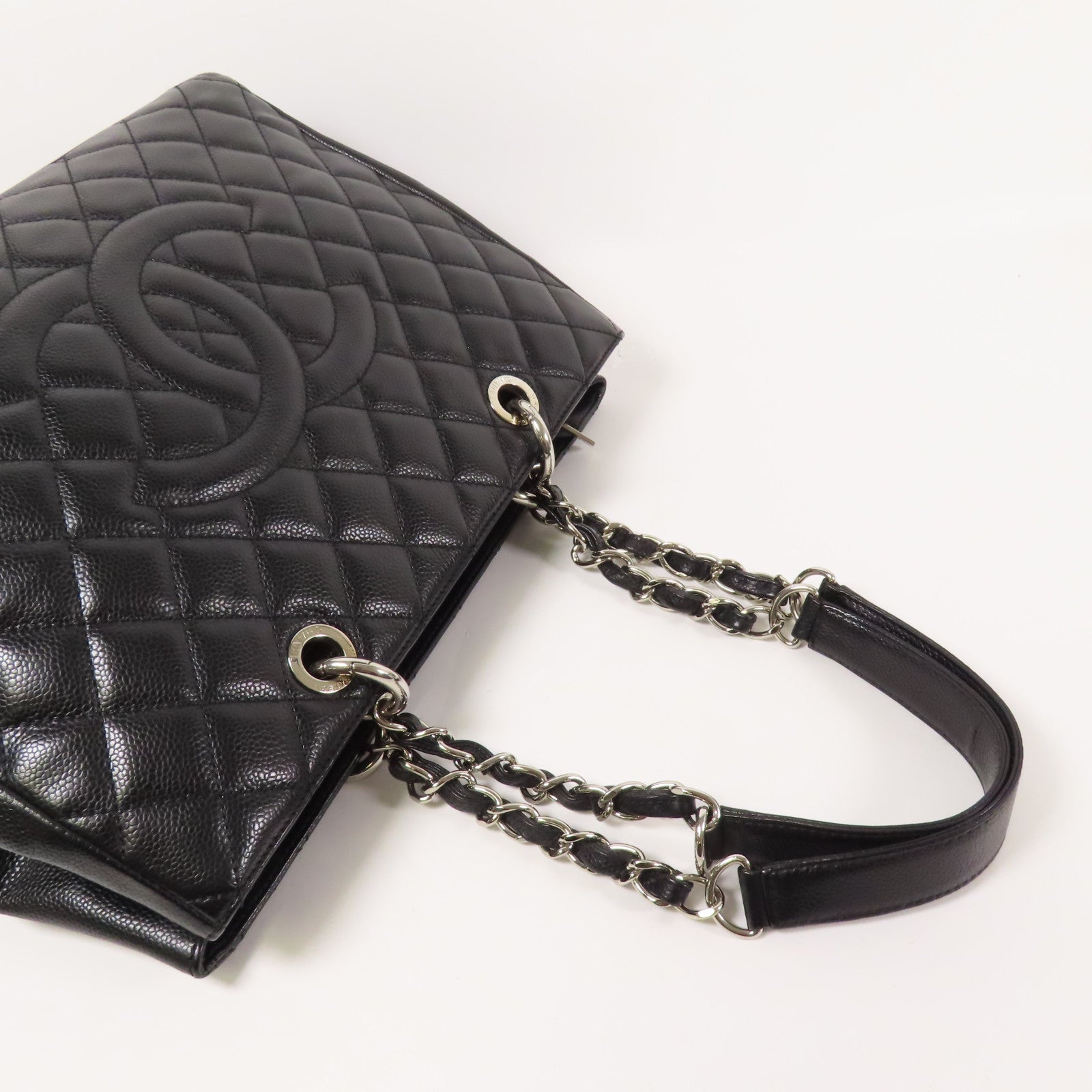 CHANEL 牛皮皮革GST Grand Shopping Tote銀扣鏈帶肩背袋