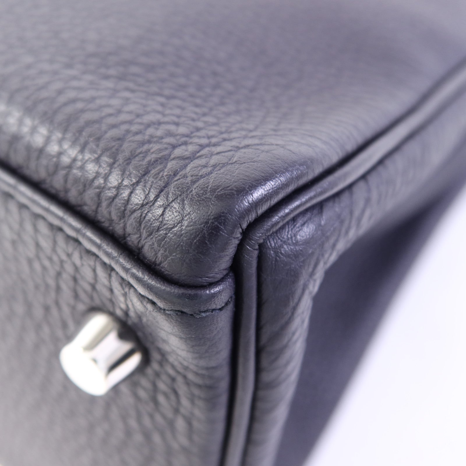 HERMES Togo皮革Kelly 32 Shark銀扣手挽肩背兩用袋Bleu Nuit