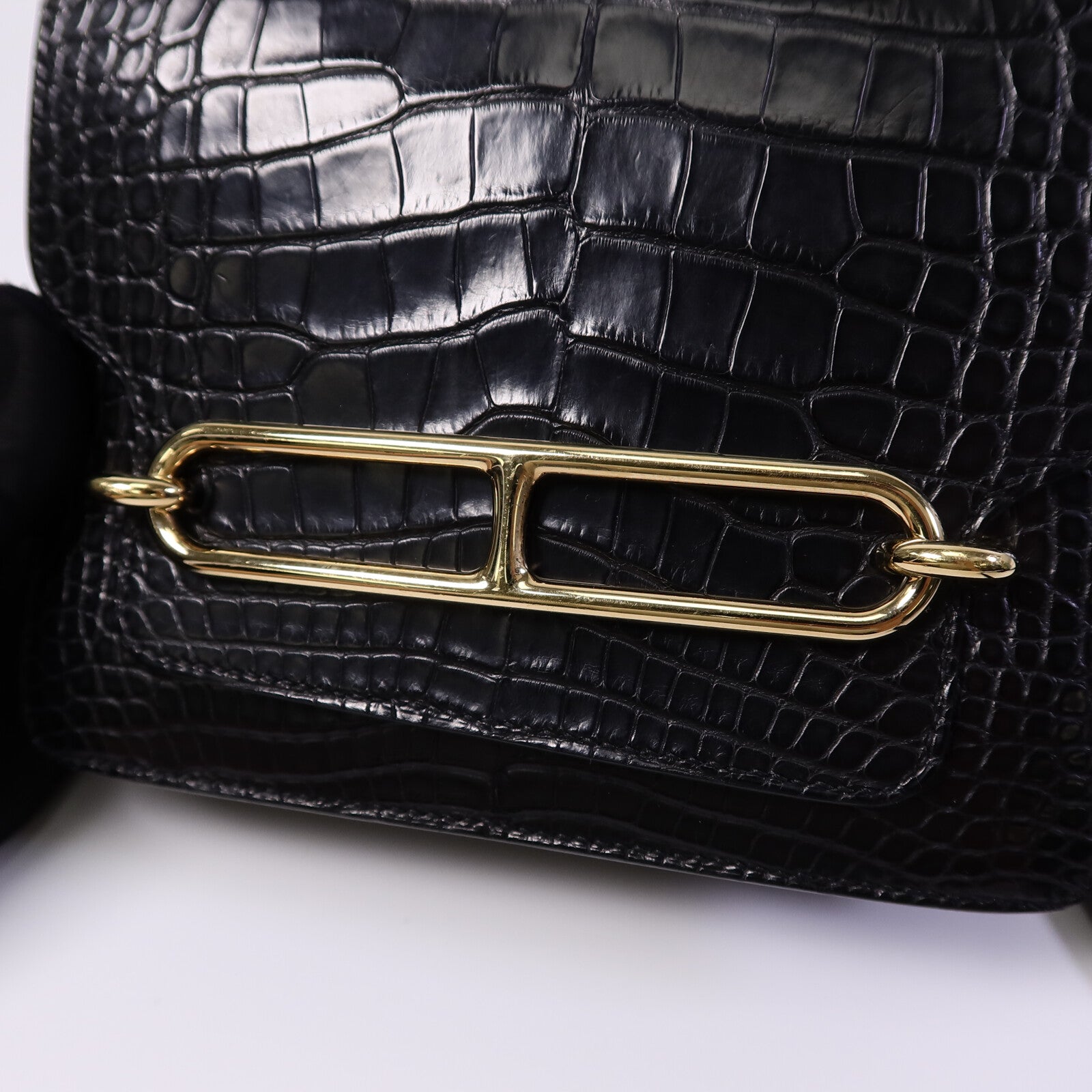 HERMES Croco Niloticus皮革Roulis Mini肩背袋Noir