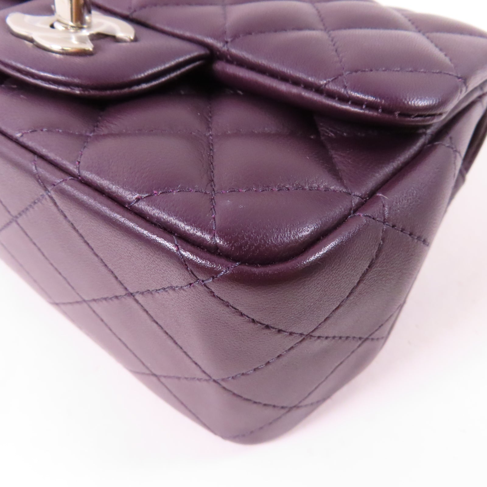 CHANEL 菱格羊皮皮革Classic 17銀扣鏈帶肩背袋紫色