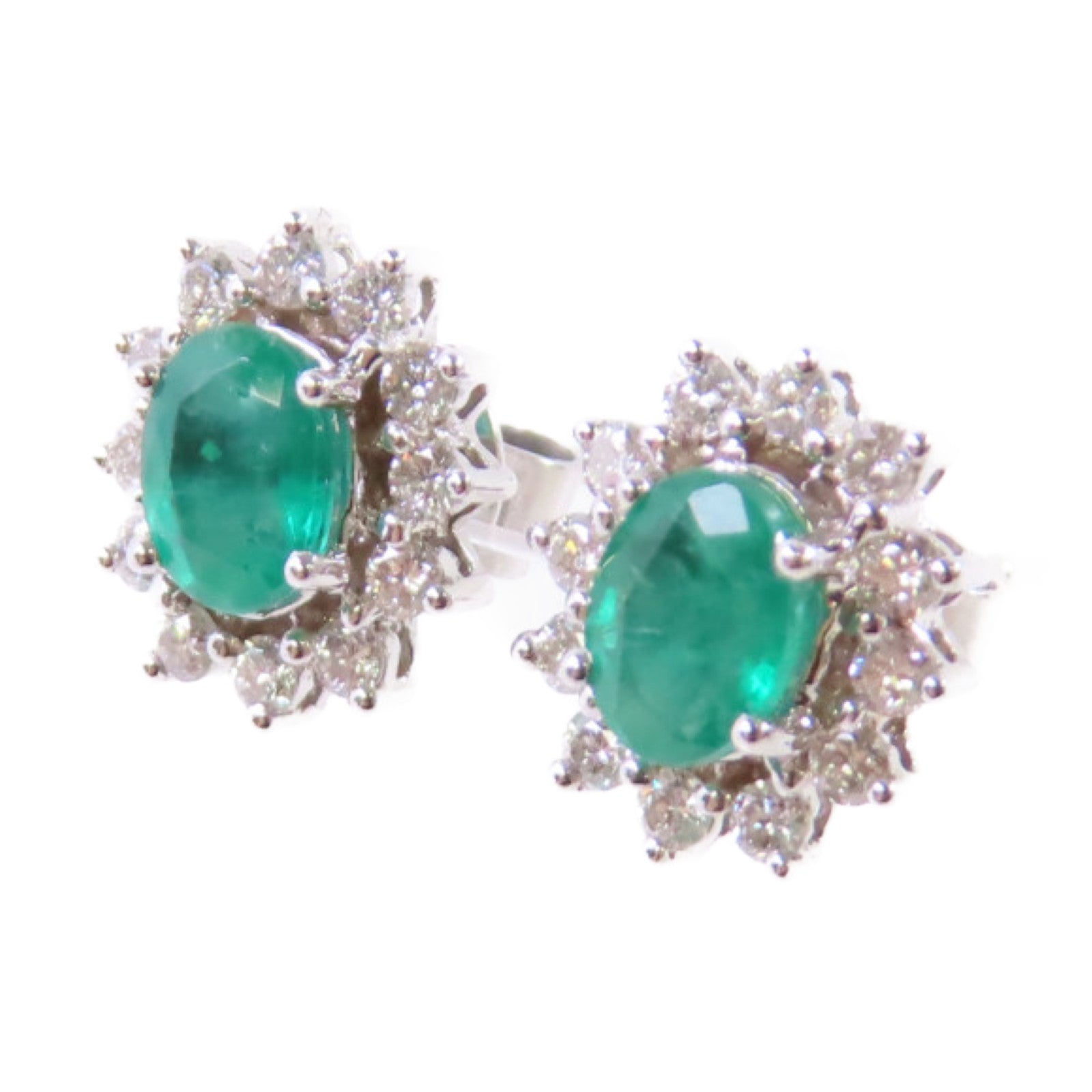 JEWELRY 18K白金/0.72ct綠寶石/0.31ct鑽石Emerald Diamond Earrings銀扣耳環