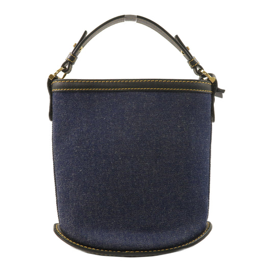 Delvaux 牛仔布/牛皮皮革Pin Mini Denim Bucket Bag金扣手挽袋