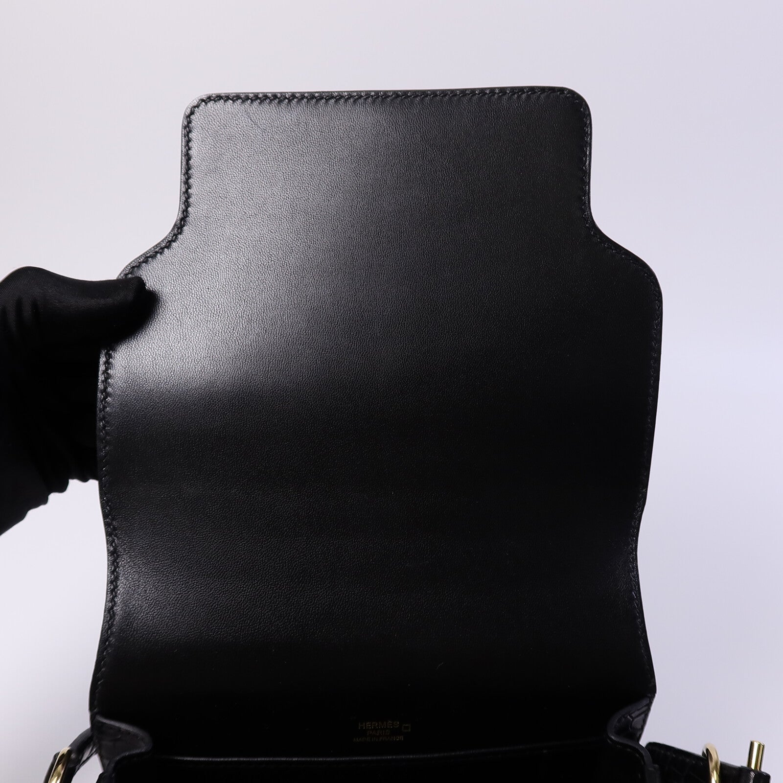 HERMES Croco Niloticus皮革Roulis Mini肩背袋Noir