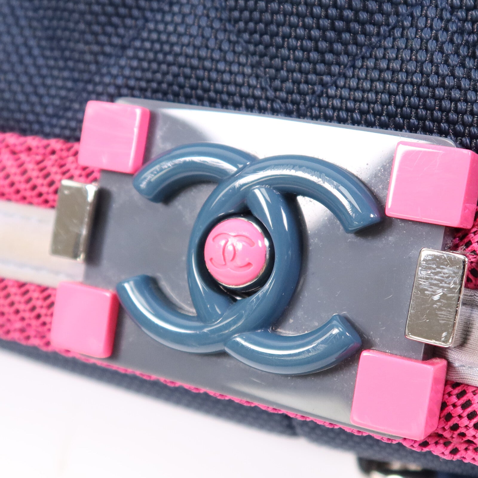 CHANEL 帆布Boy 25銀扣鏈帶肩背袋