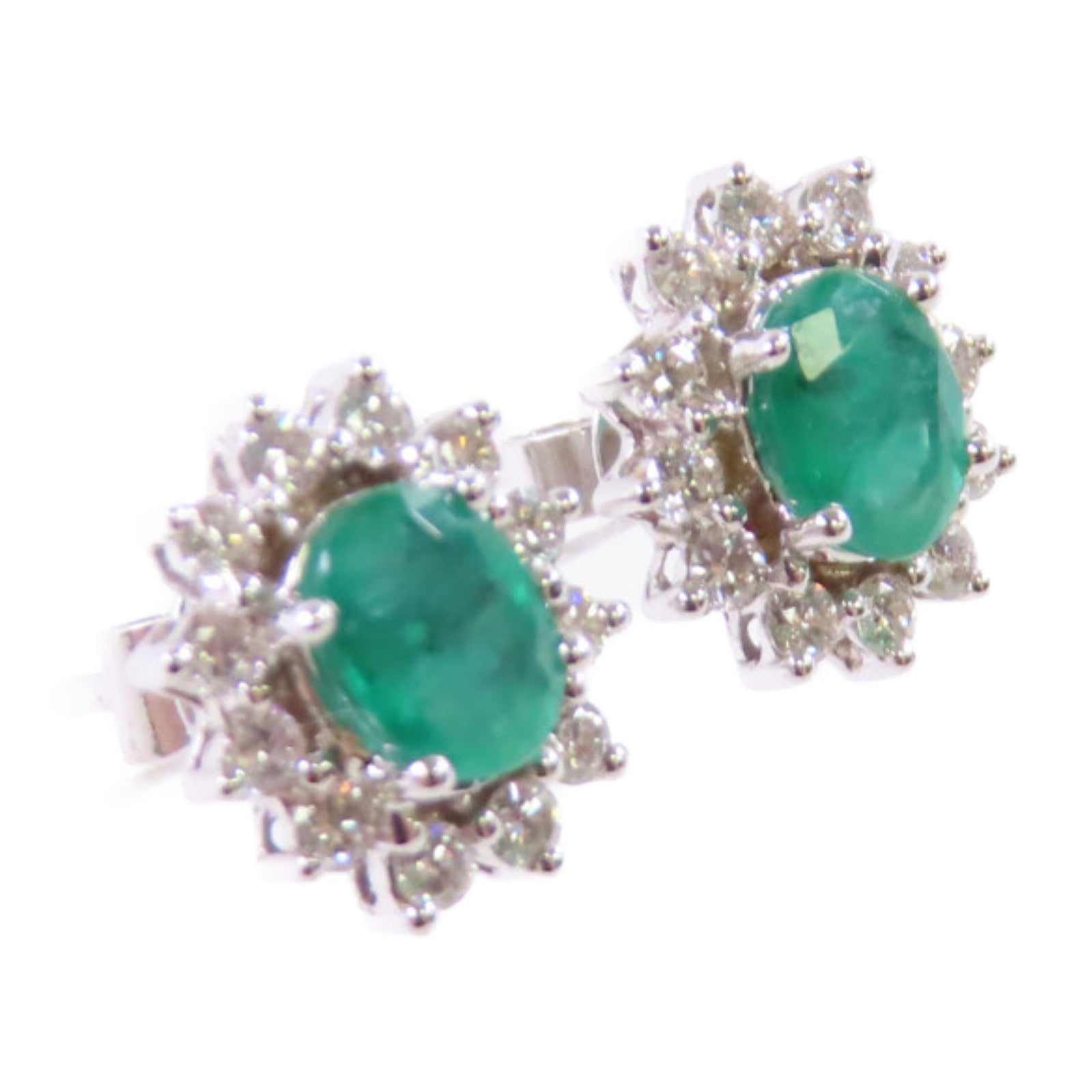 JEWELRY 18K白金/0.72ct綠寶石/0.31ct鑽石Emerald Diamond Earrings銀扣耳環