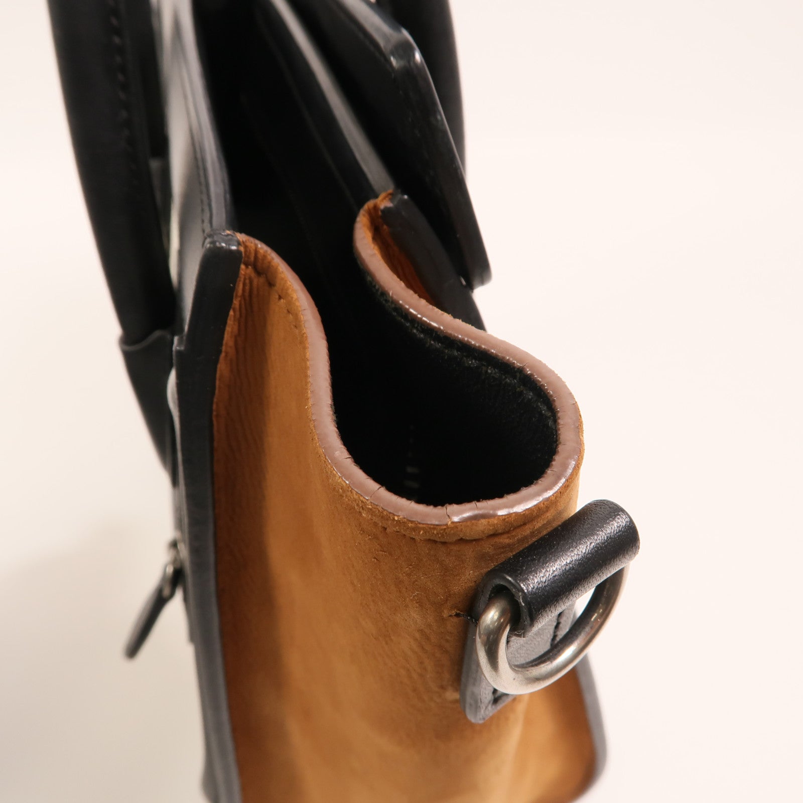 CELINE 牛皮皮革/絨布Nano Luggage銀扣肩背袋
