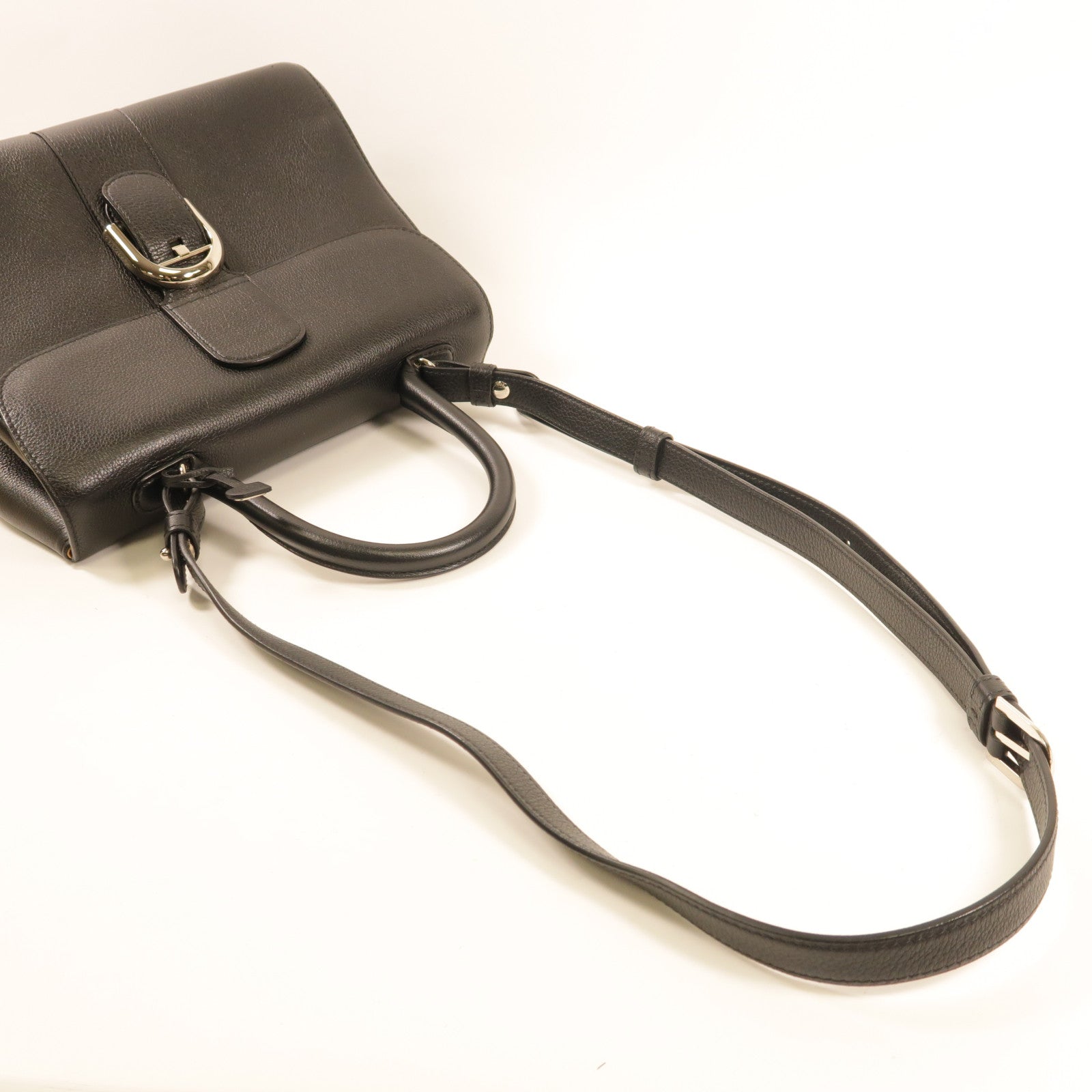 Delvaux 牛皮皮革Brillant MM金扣手挽肩背兩用袋黑色