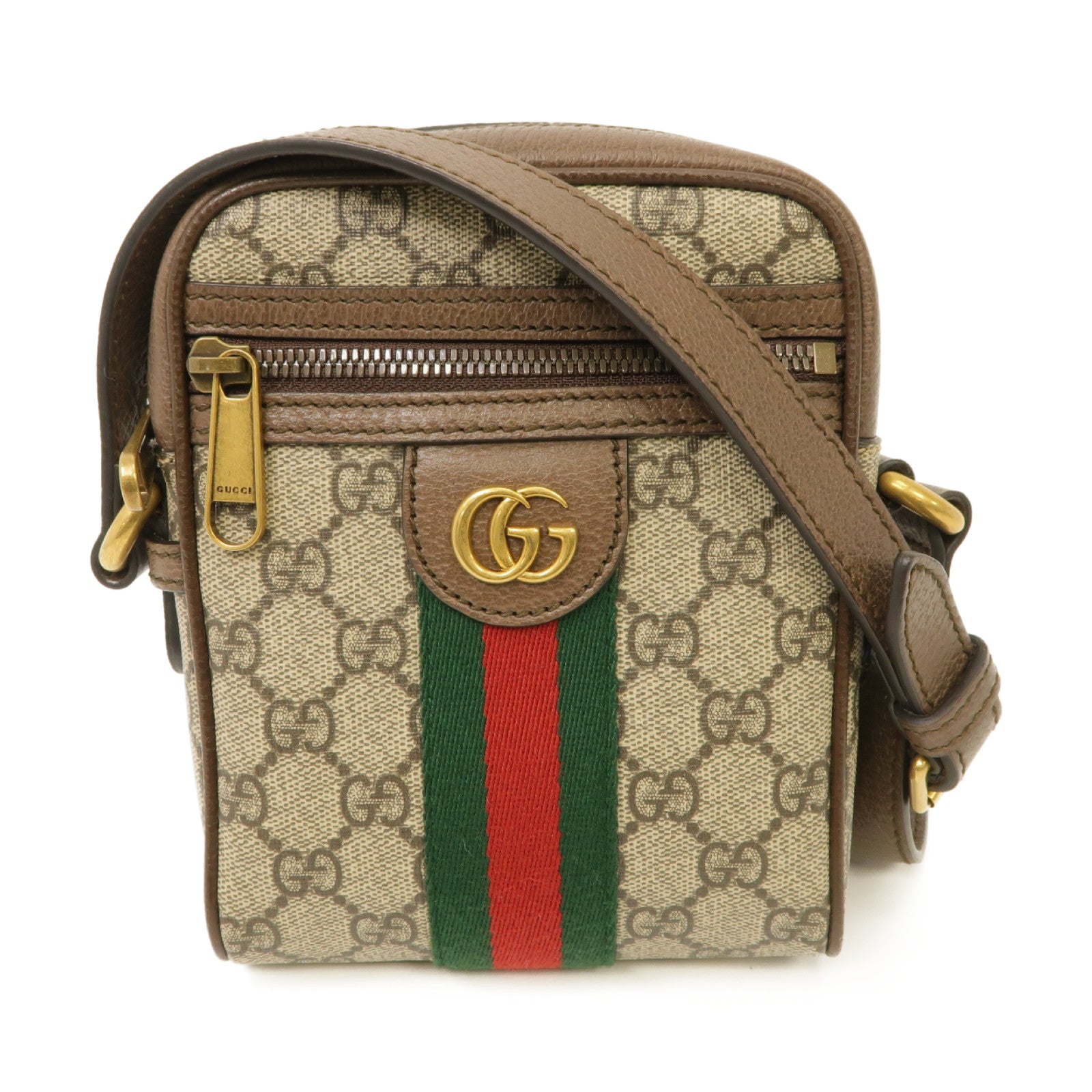 GUCCI 塗層帆布Ophidia GG金扣肩背袋棕色