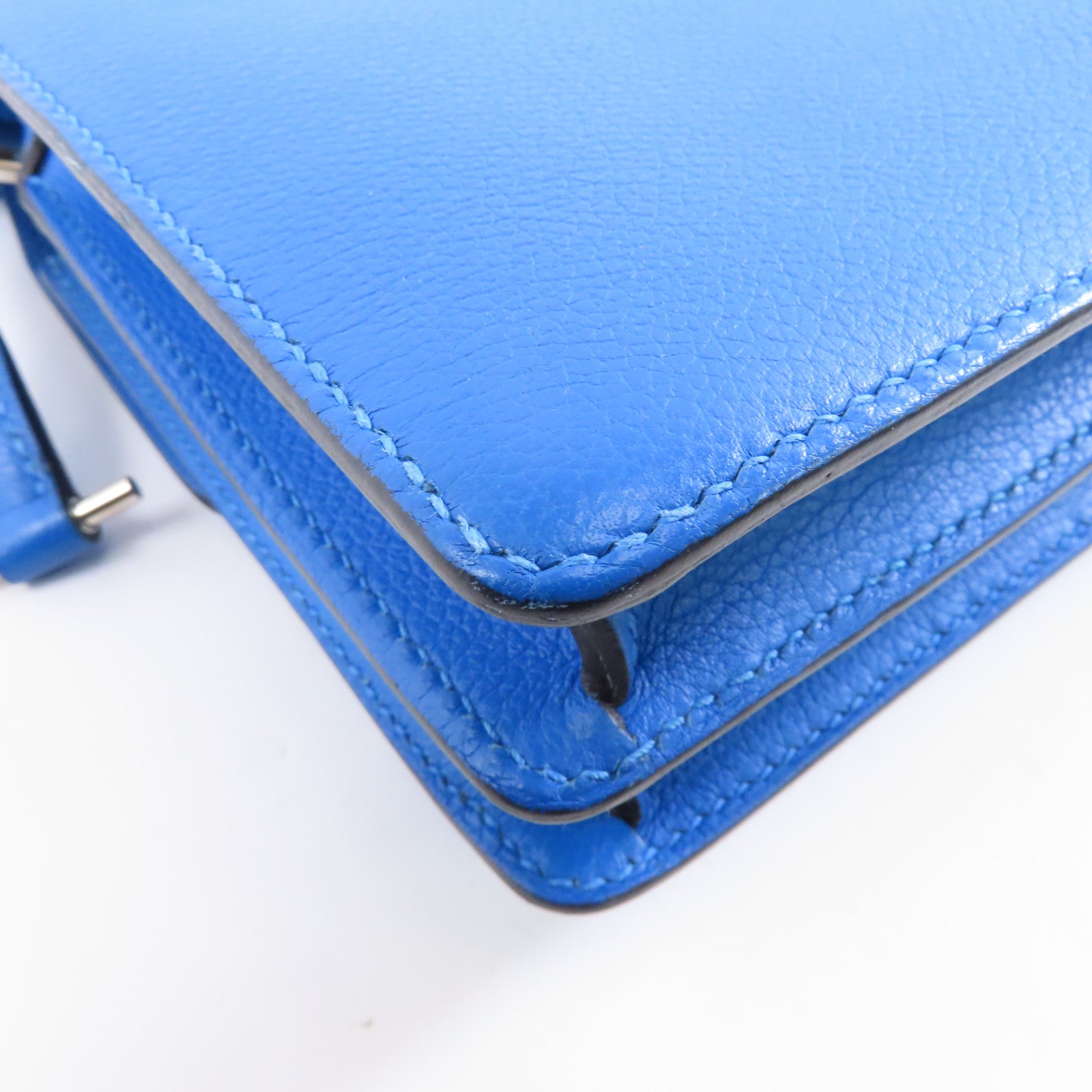 HERMES (PRICE DOWN) PHW Mini Roulis Shoulder Bag Evercolor Leather Bleu Zanzibar/Blue