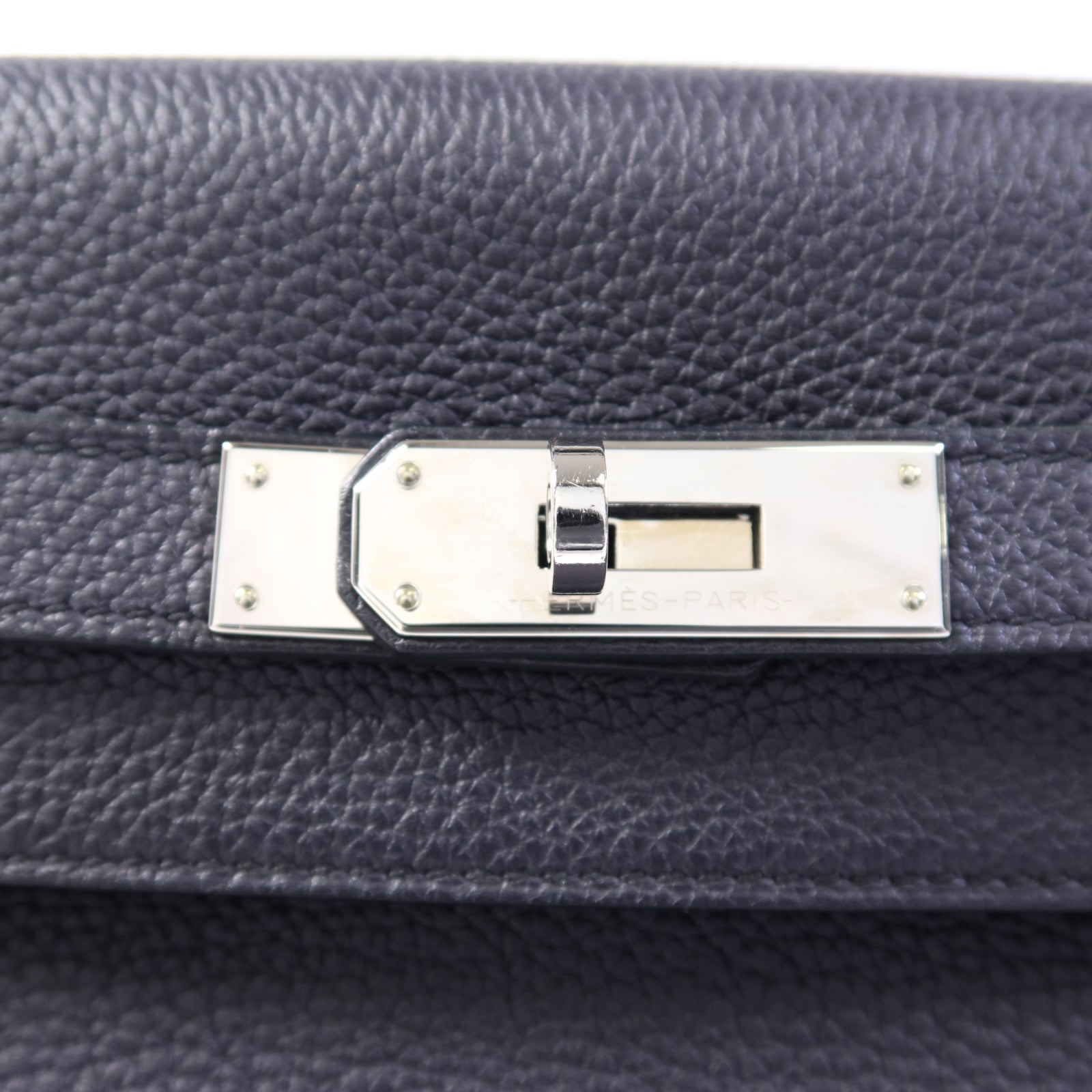 HERMES Togo皮革Kelly 32 Shark銀扣手挽肩背兩用袋Bleu Nuit