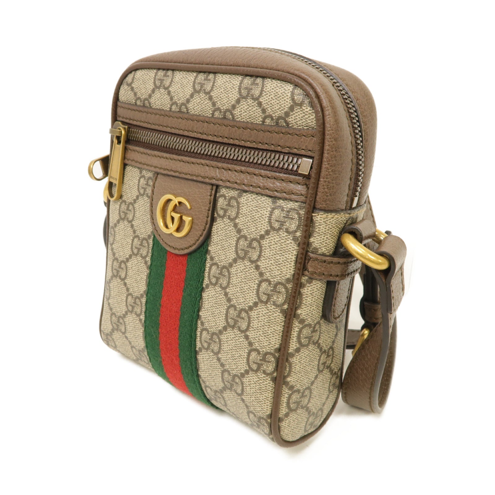 GUCCI 塗層帆布Ophidia GG金扣肩背袋棕色
